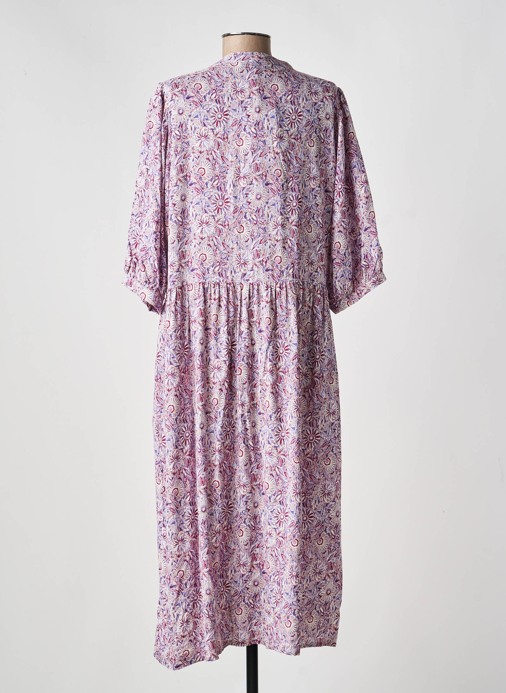 Rochie lungă imprimeu floral mâneci 3/4 violet ANDAM femeie