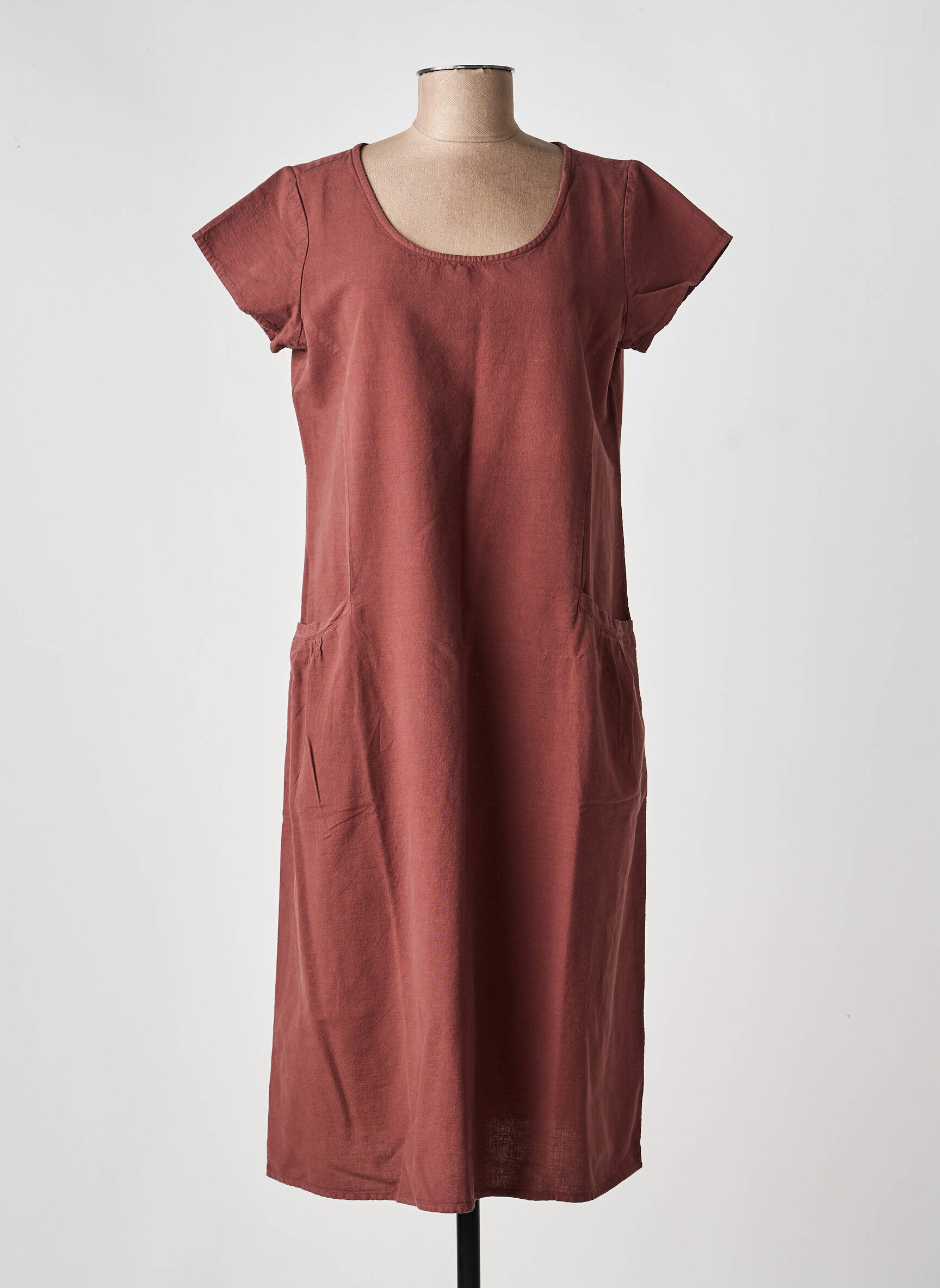 Rochie midi țesătură crep mâneci scurte maro AGATHE & LOUISE femeie