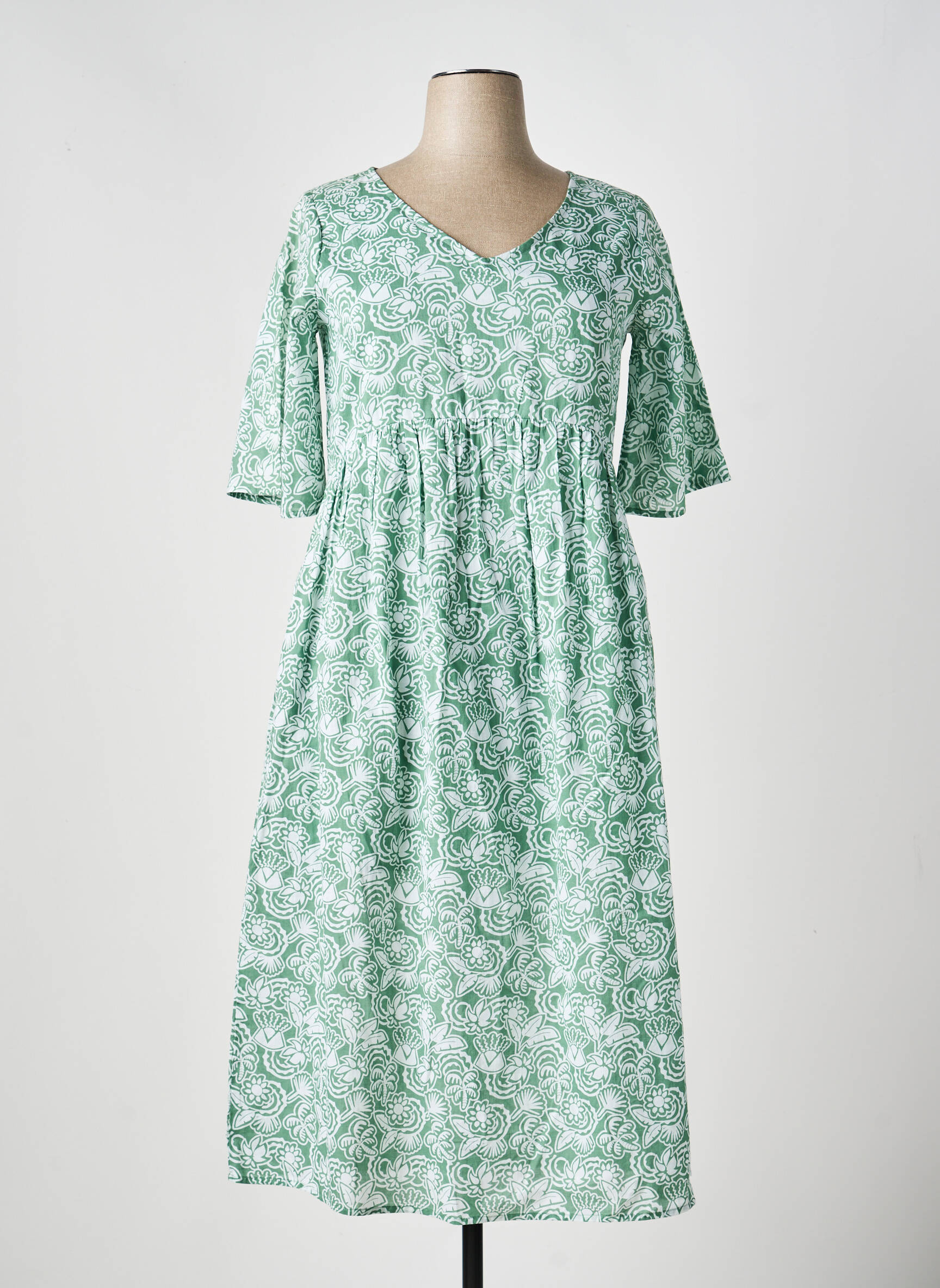 Rochie lungă croială evazată mâneci scurte verde AGATHE & LOUISE femeie