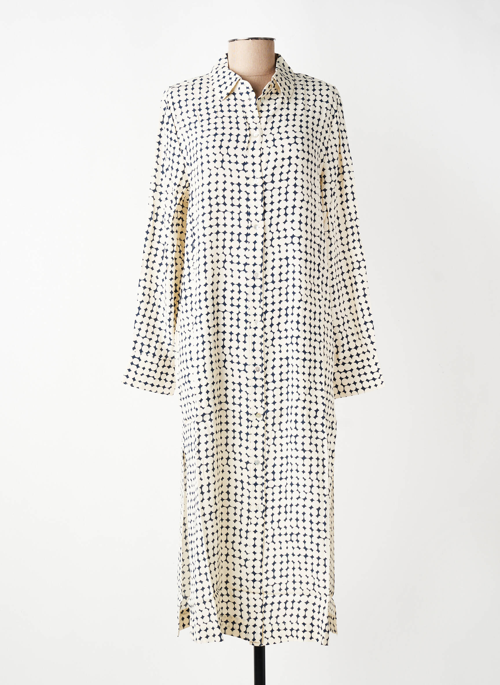Rochie midi croială fluidă mâneci lungi bej YERSE femeie