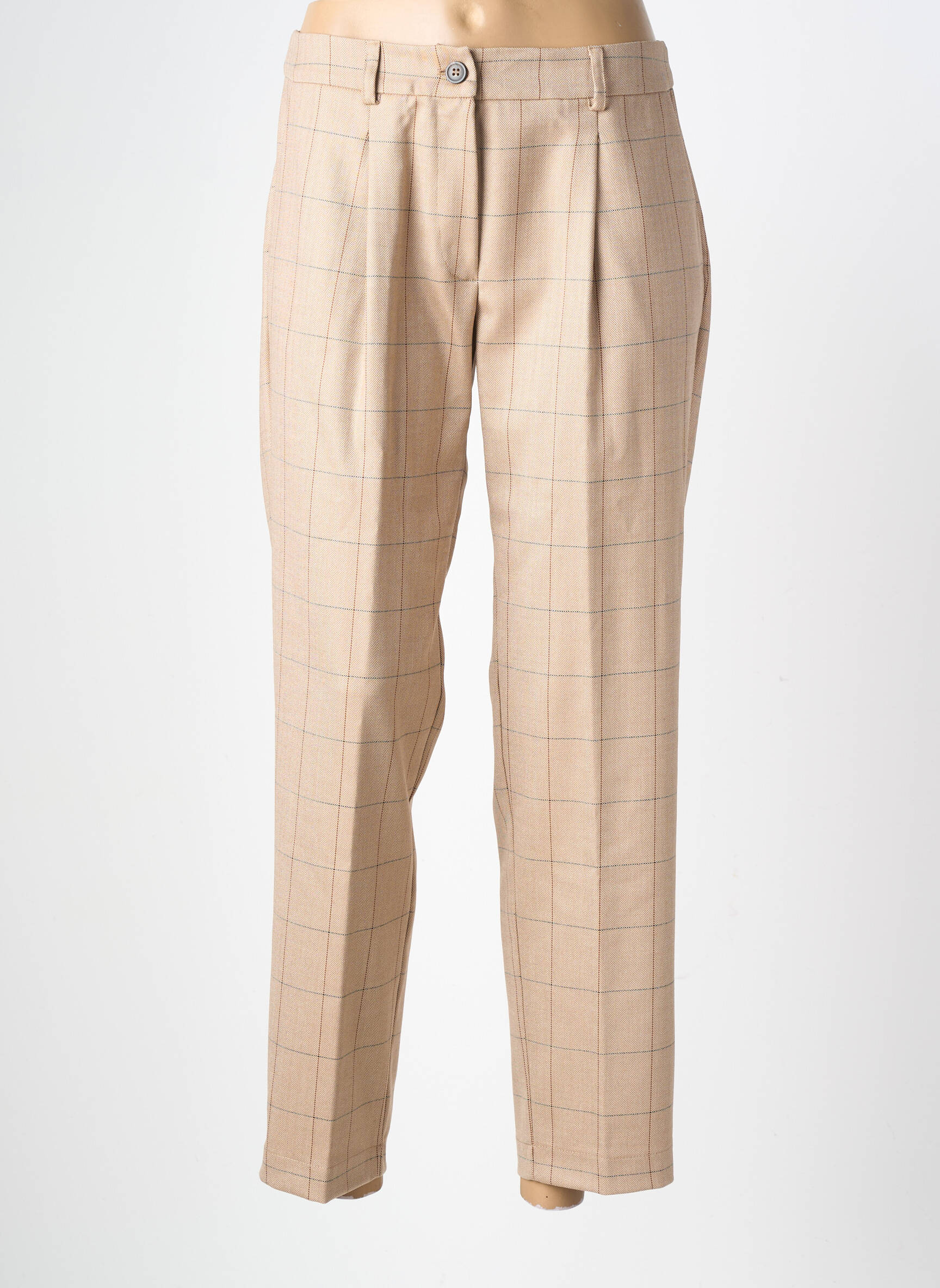 Pantalon 7/8 talie cu cleme mărime normală bej MARIA BELLENTANI femeie