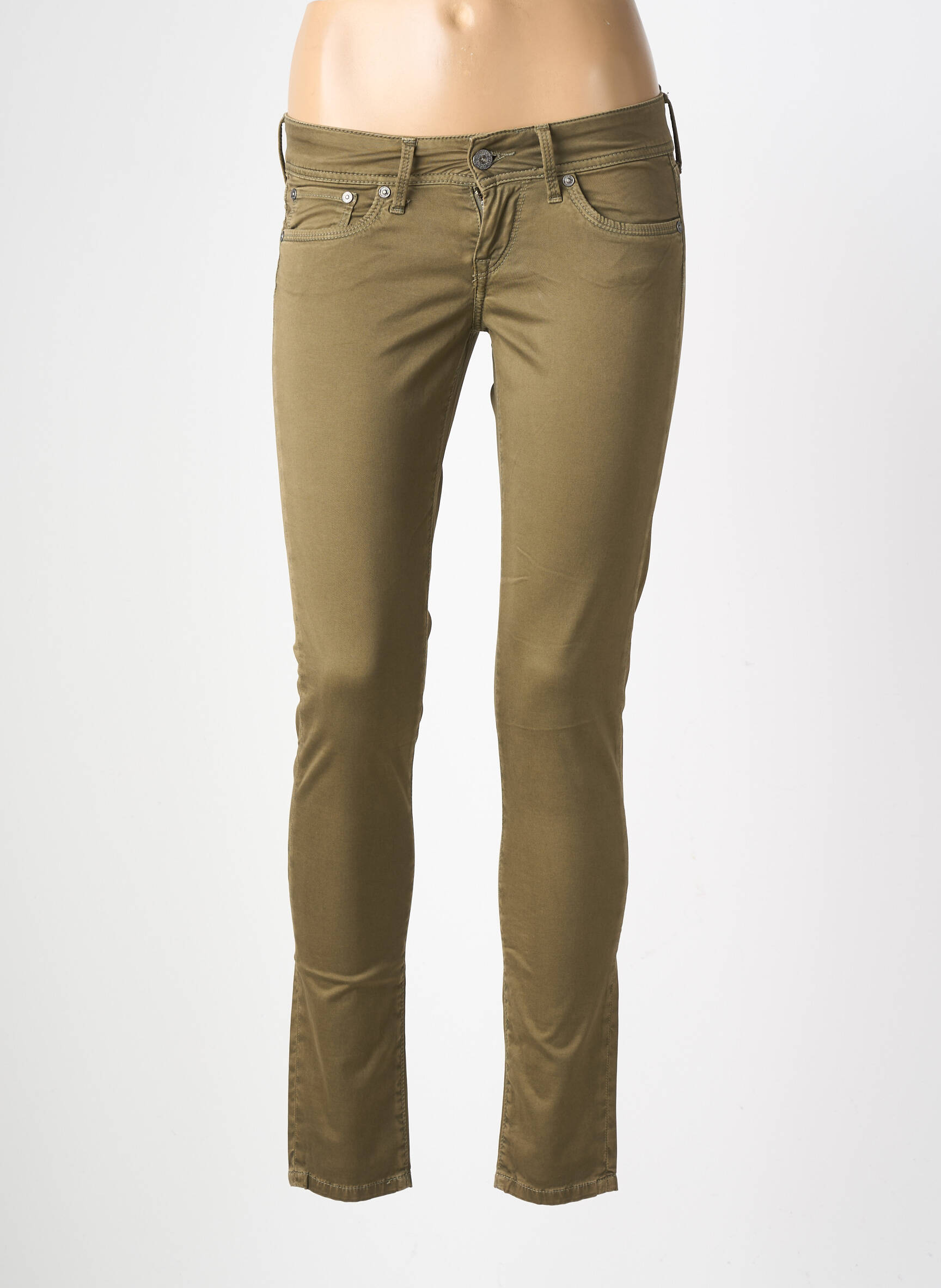 Pantalon slim țesătură poplin mărime normală verde PEPE JEANS femeie