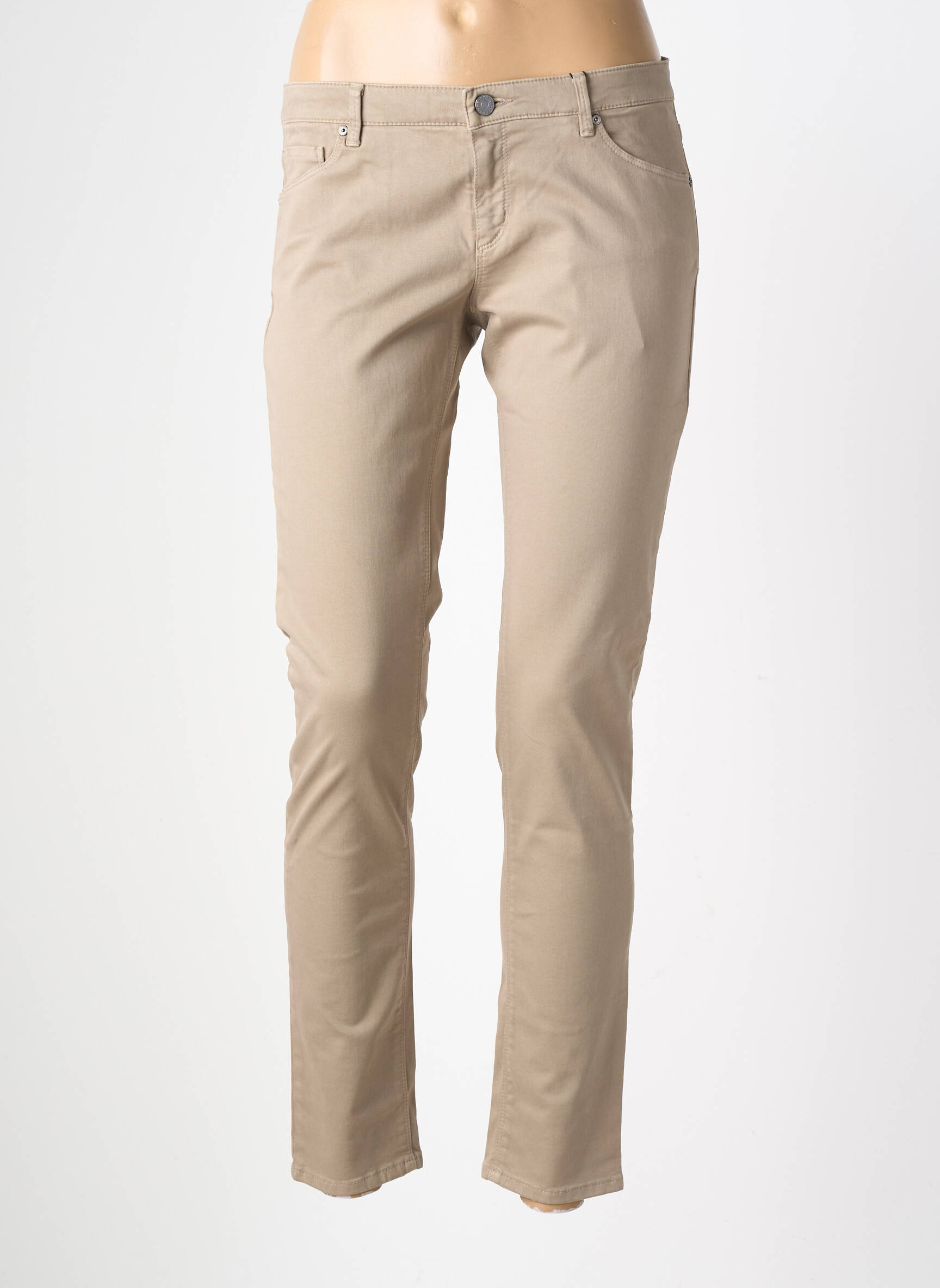 Pantalon slim țesătură poplin mărime normală maro ROSNER femeie