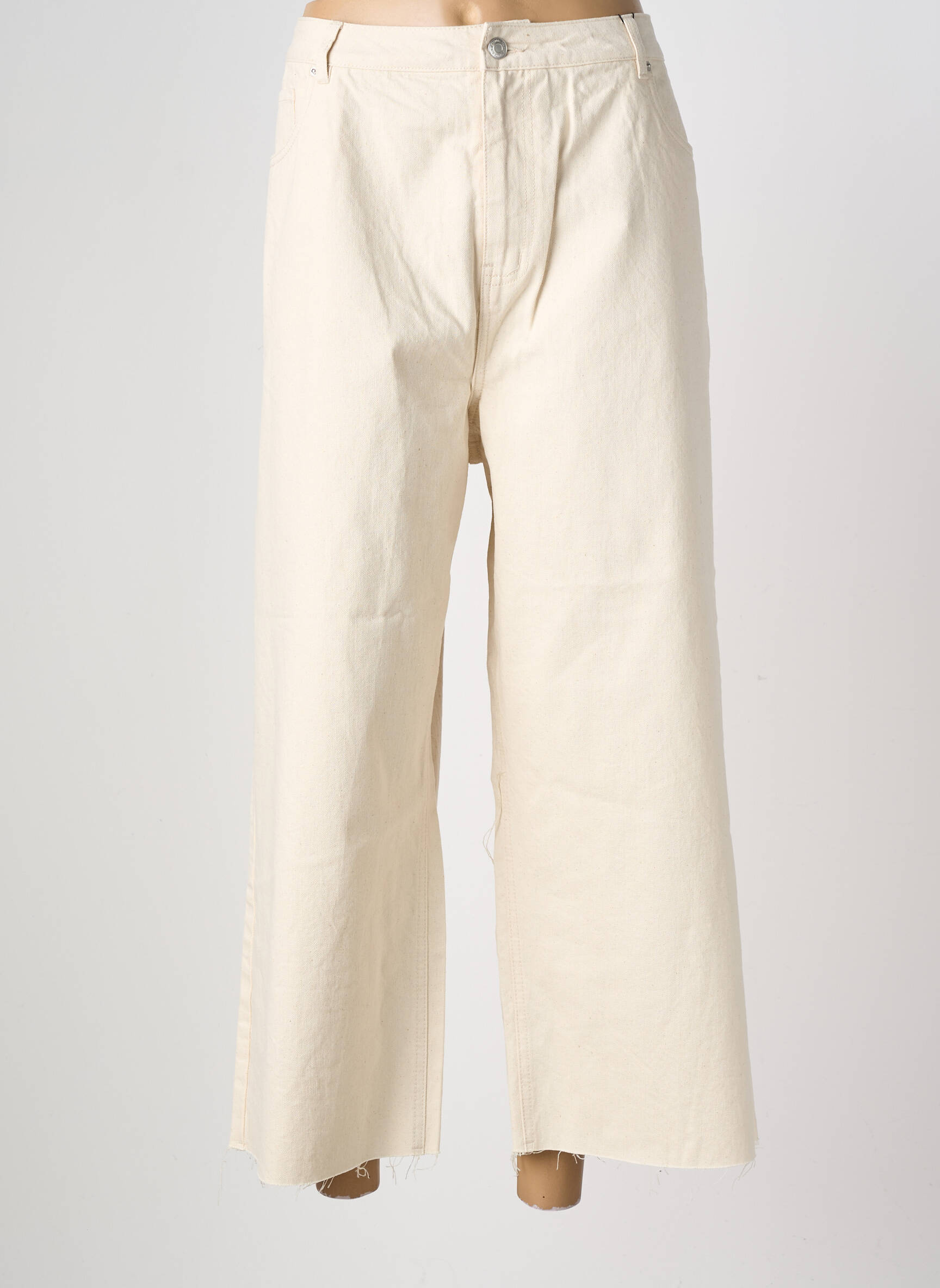 Pantalon larg închidere cu fermoar sub clapetă cu nasturi mărime normală bej VERO MODA femeie