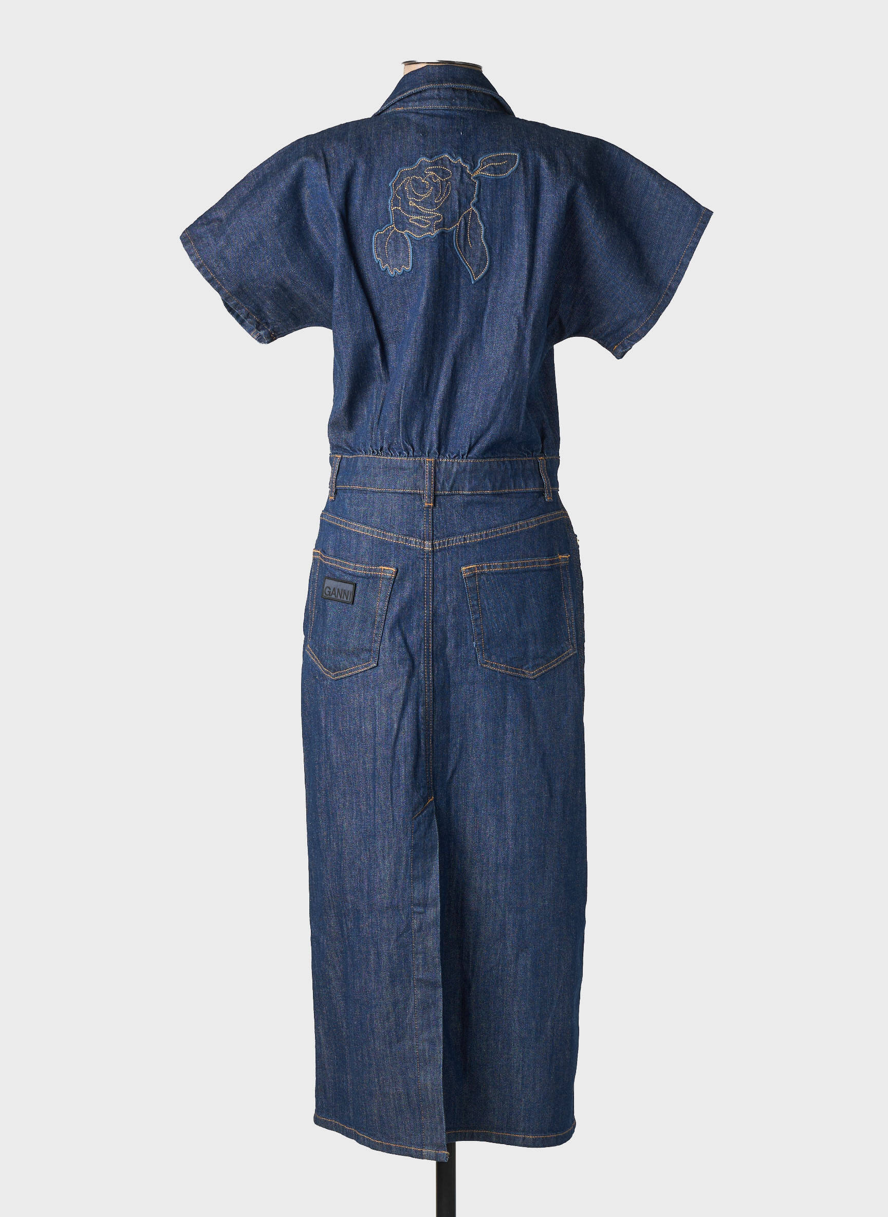Rochie lungă mâneci scurte mâneci scurte albastru GANNI femeie