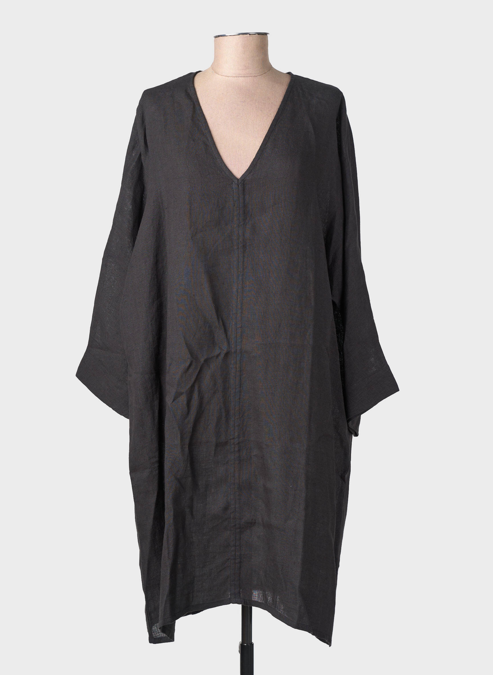 Rochie midi mâneci 3/4 mâneci 3/4 gri ANNE MI femeie