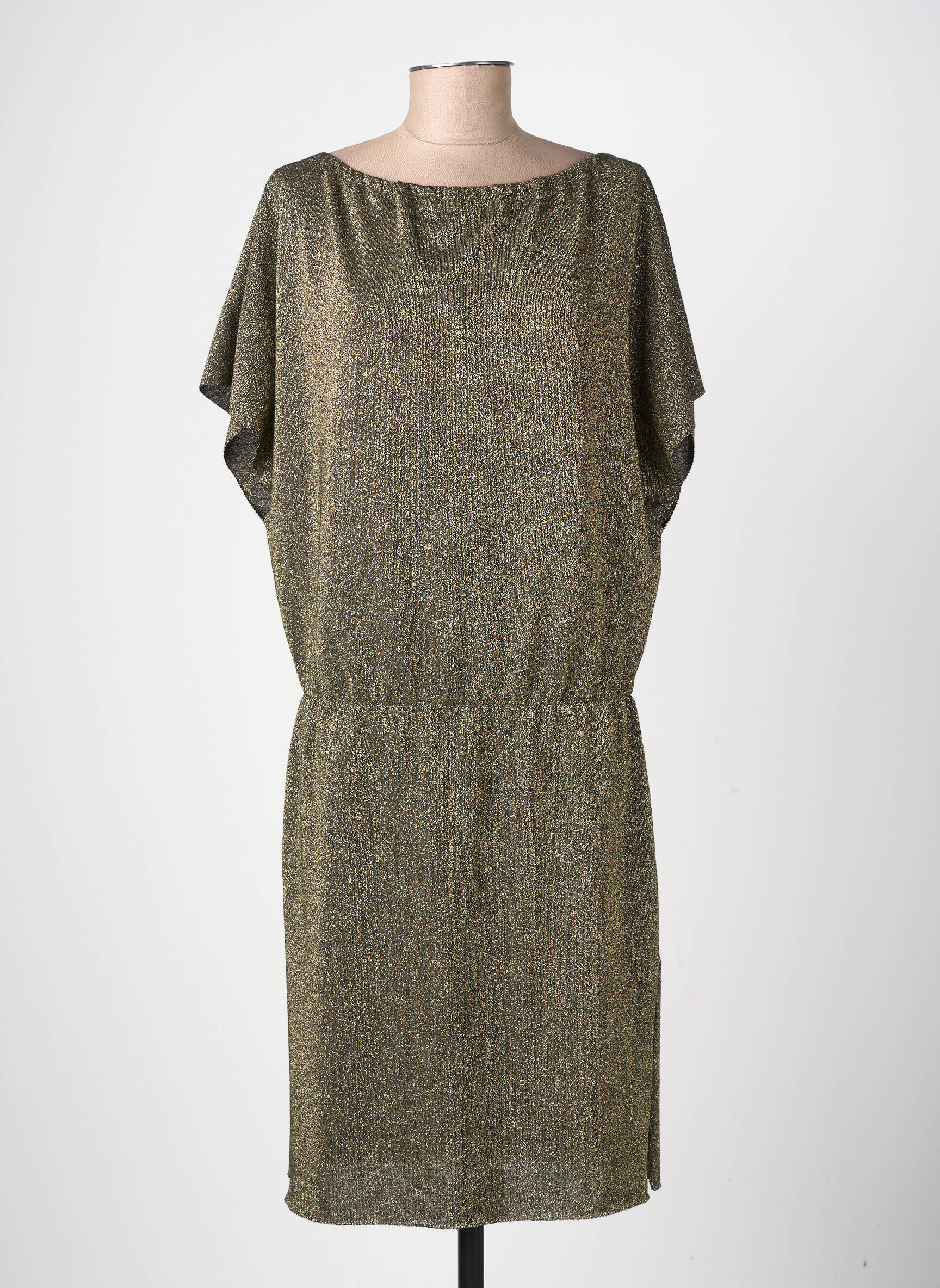 Rochie midi croială fluidă mâneci scurte auriu BELIZA femeie