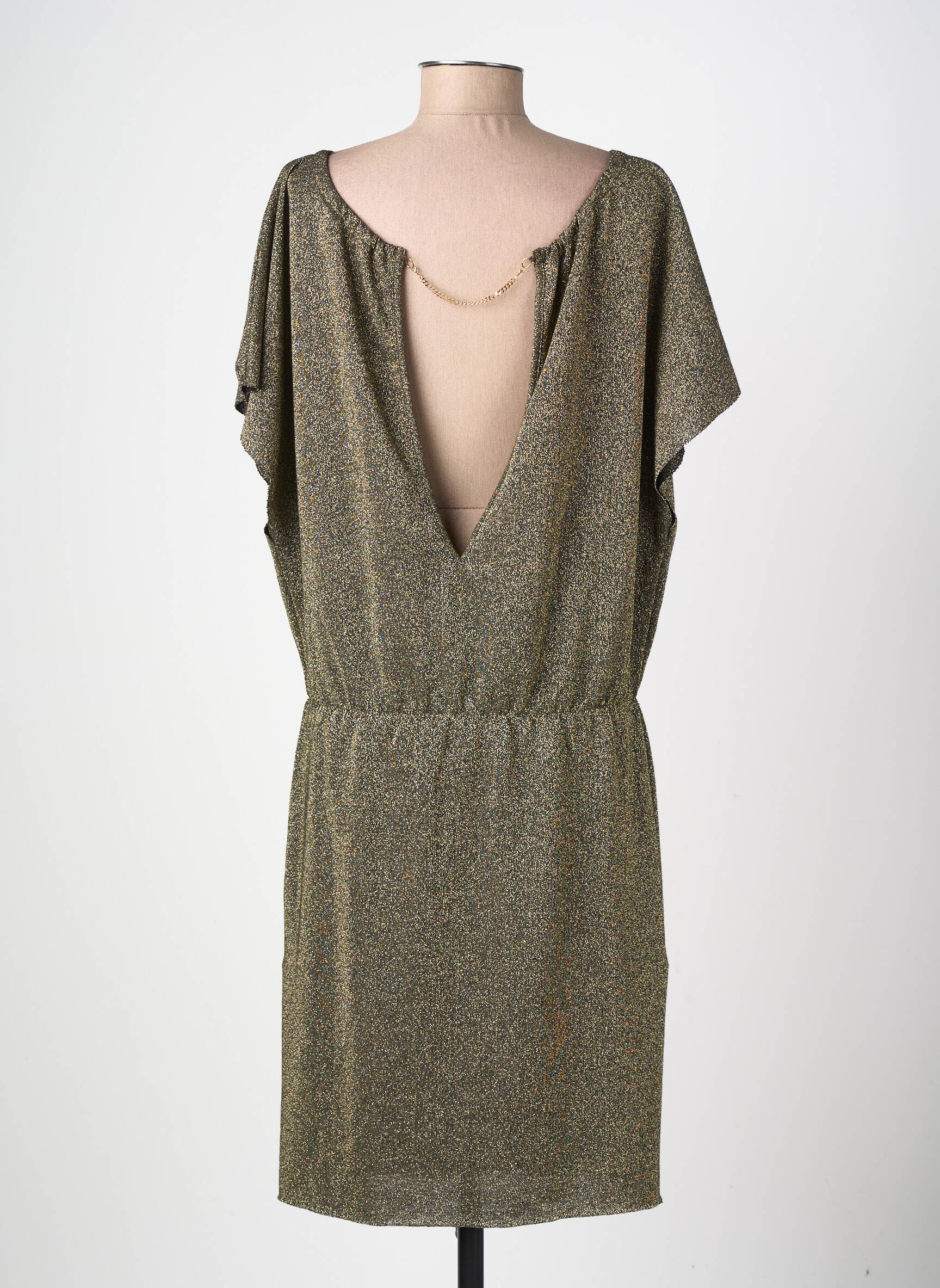Rochie midi croială fluidă mâneci scurte auriu BELIZA femeie