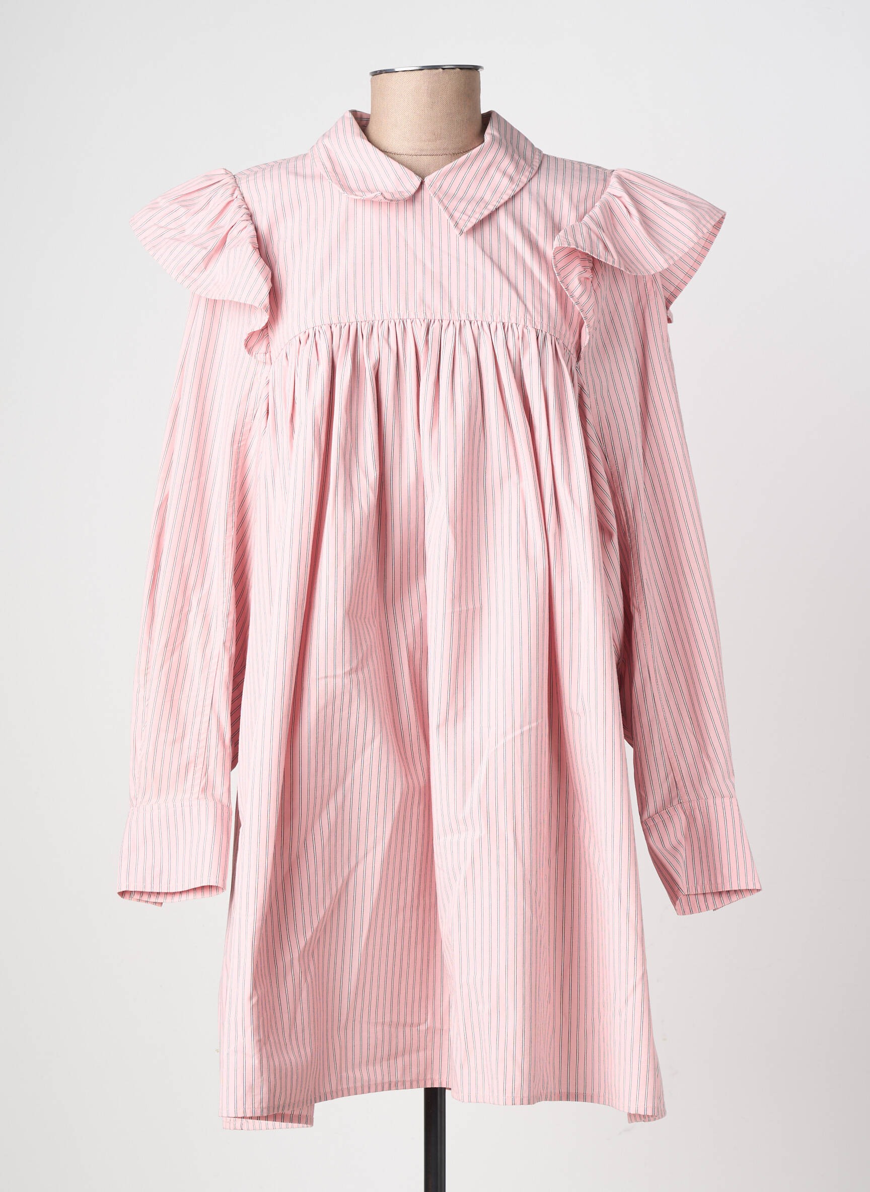Rochie scurtă croială evazată mâneci lungi roz GANNI femeie