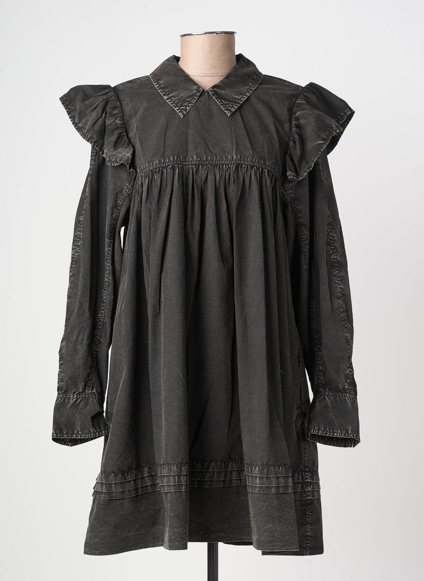 Rochie scurtă croială evazată mâneci lungi negru GANNI femeie