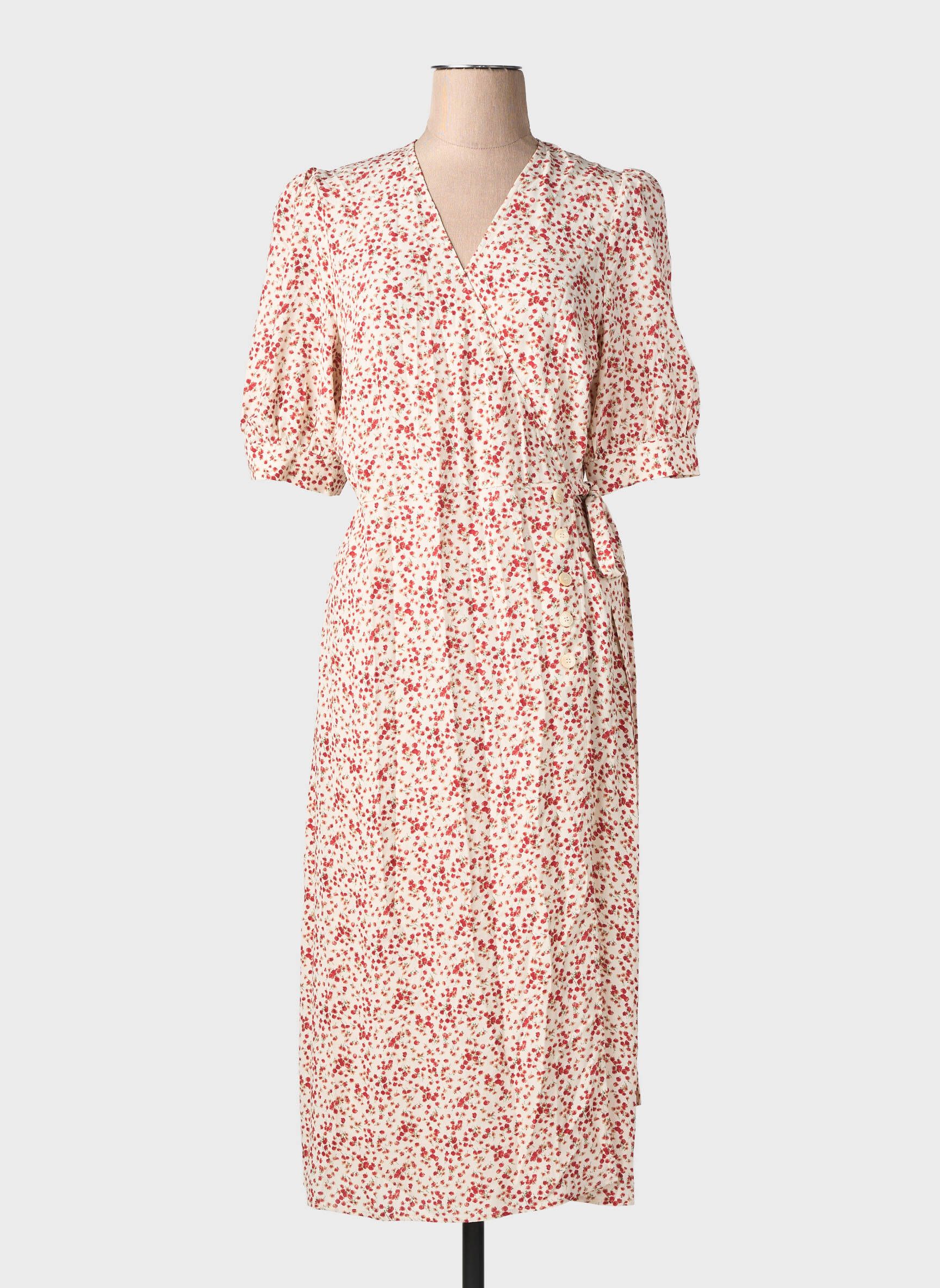 Rochie midi imprimeu floral mâneci scurte roșu ROUJE femeie