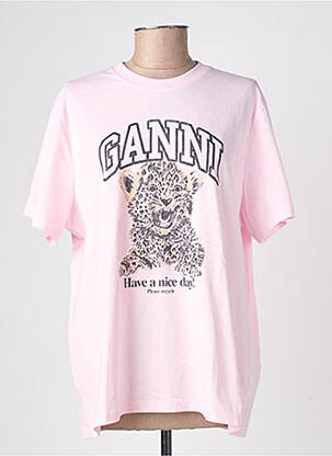Tricou croială dreaptă mâneci scurte roz GANNI femeie