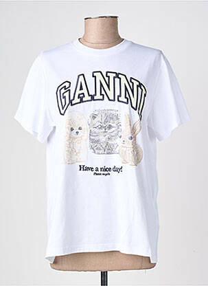 Tricou croială dreaptă mâneci scurte alb GANNI femeie