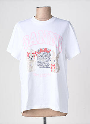 Tricou croială dreaptă mâneci scurte alb GANNI femeie