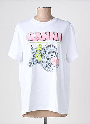 Tricou croială dreaptă mâneci scurte alb GANNI femeie