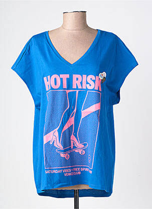 Tricou guler în v mâneci scurte albastru NEWTONE femeie