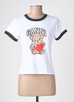 Tricou croială dreaptă mâneci scurte alb GANNI femeie