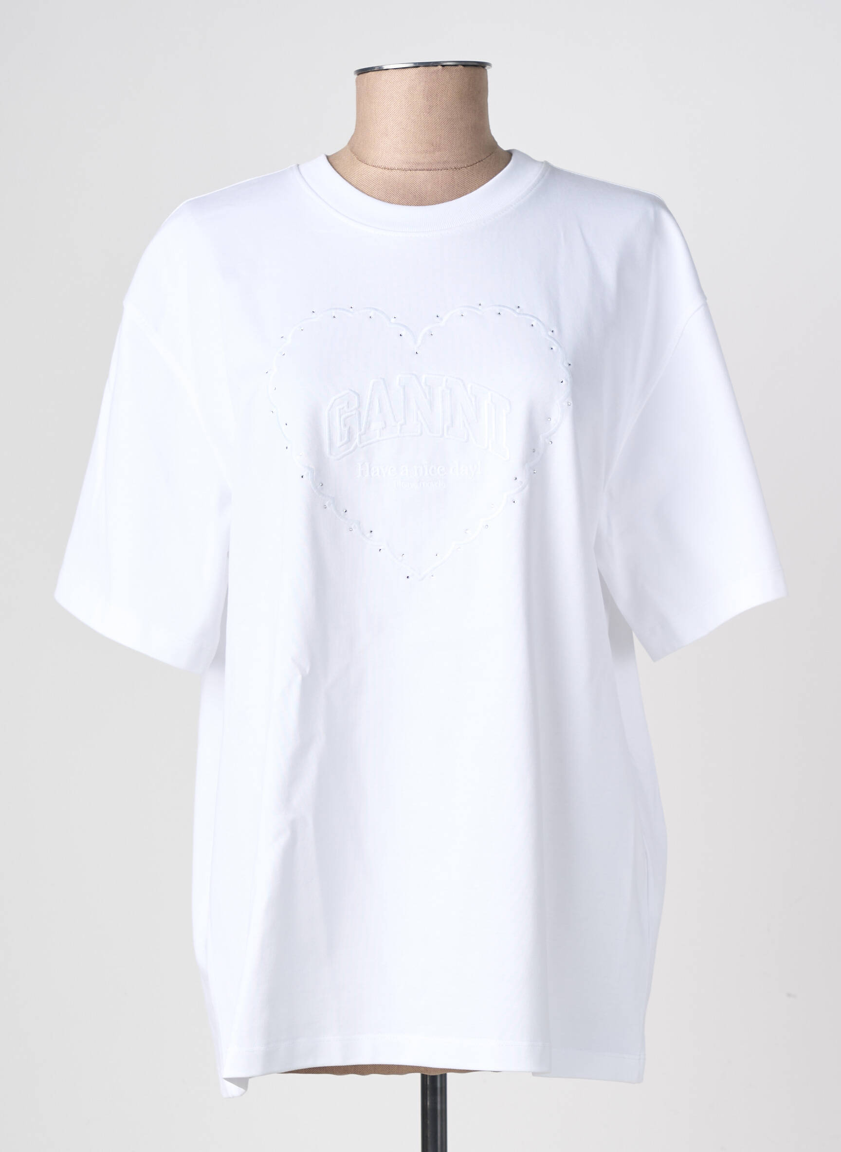 Tricou croială dreaptă mâneci scurte alb GANNI femeie