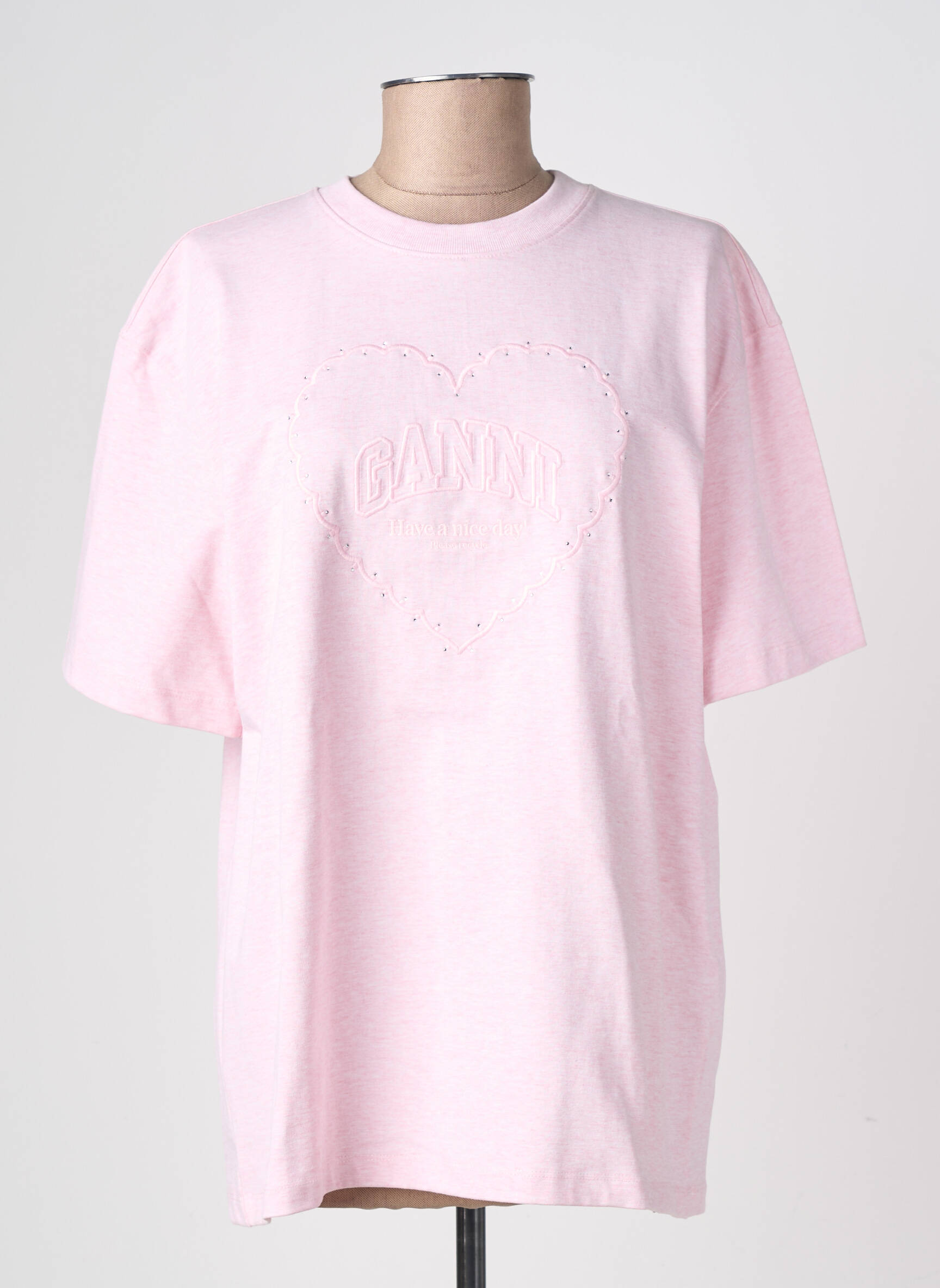 Tricou croială dreaptă mâneci scurte roz GANNI femeie