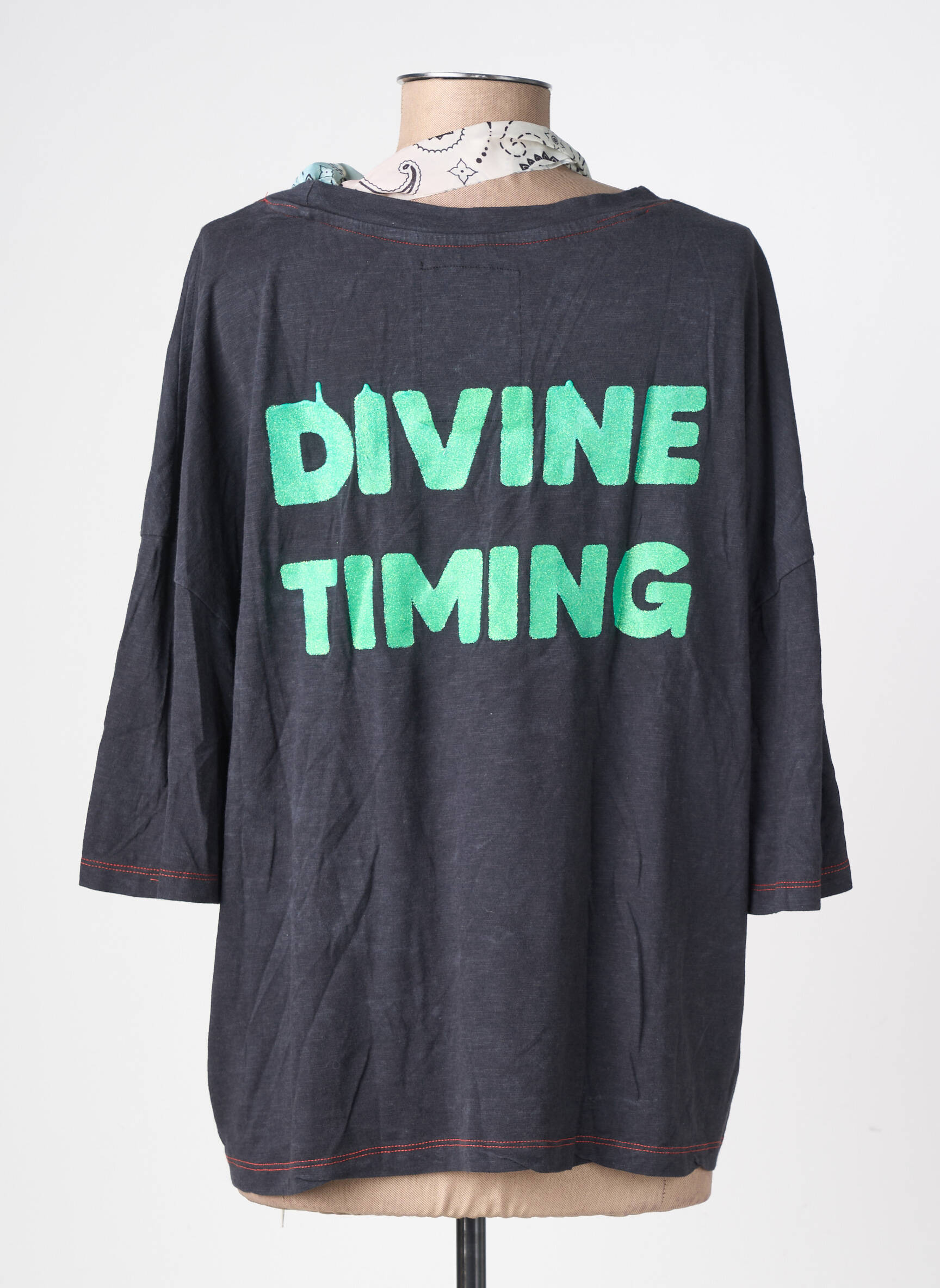 Tricou guler rotund mâneci scurte gri ONE TEE femeie