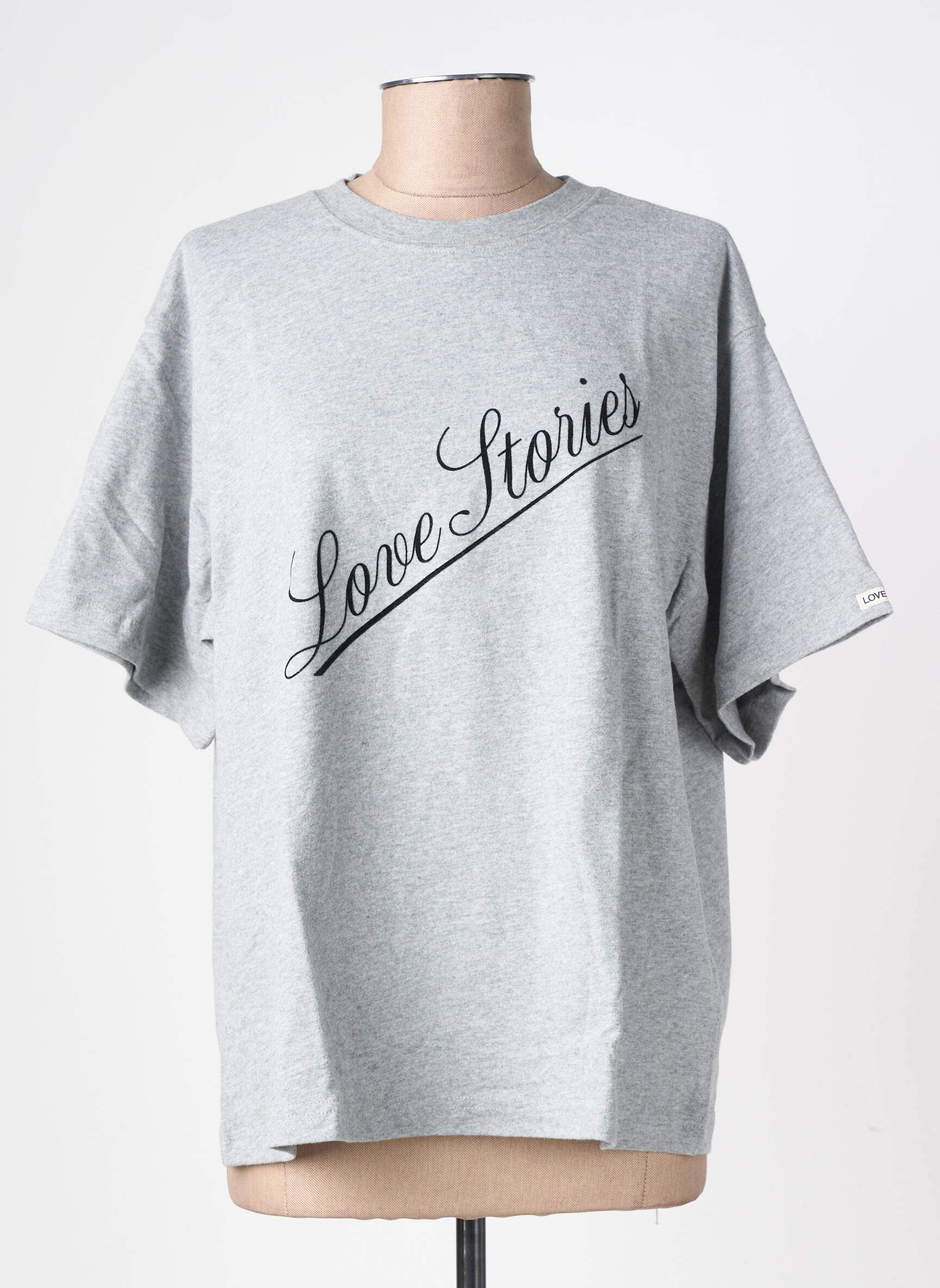 Tricou croială dreaptă mâneci scurte gri LOVE STORIES femeie