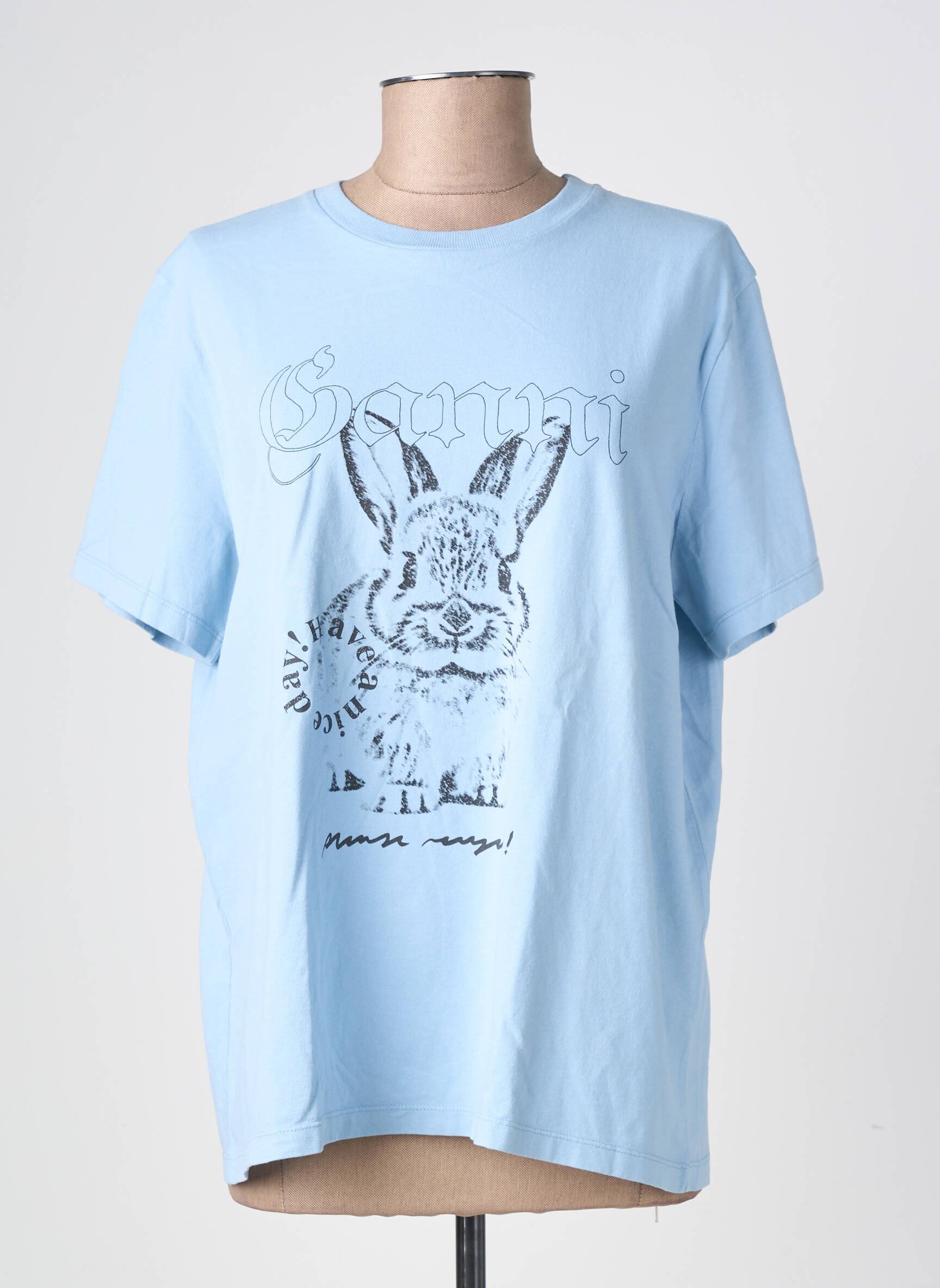 Tricou croială dreaptă mâneci scurte albastru GANNI femeie