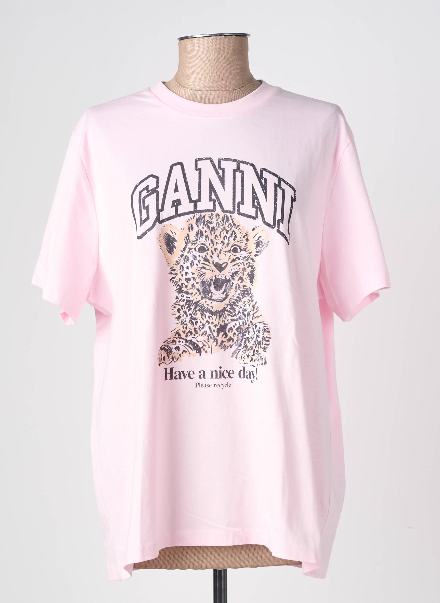Tricou croială dreaptă mâneci scurte roz GANNI femeie