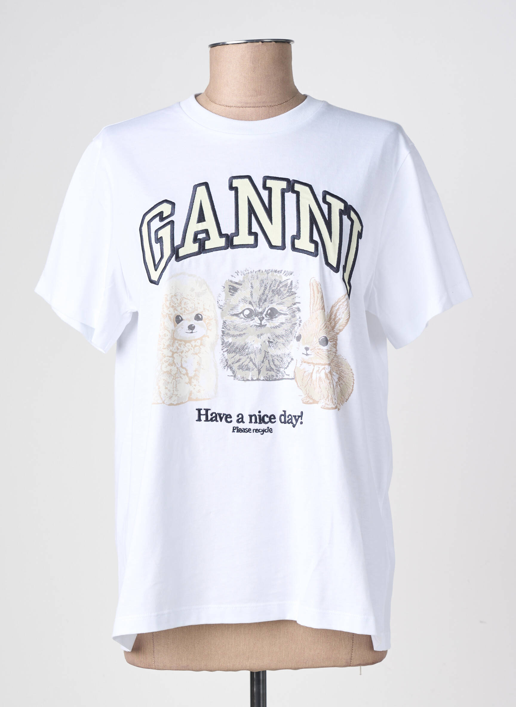 Tricou croială dreaptă mâneci scurte alb GANNI femeie