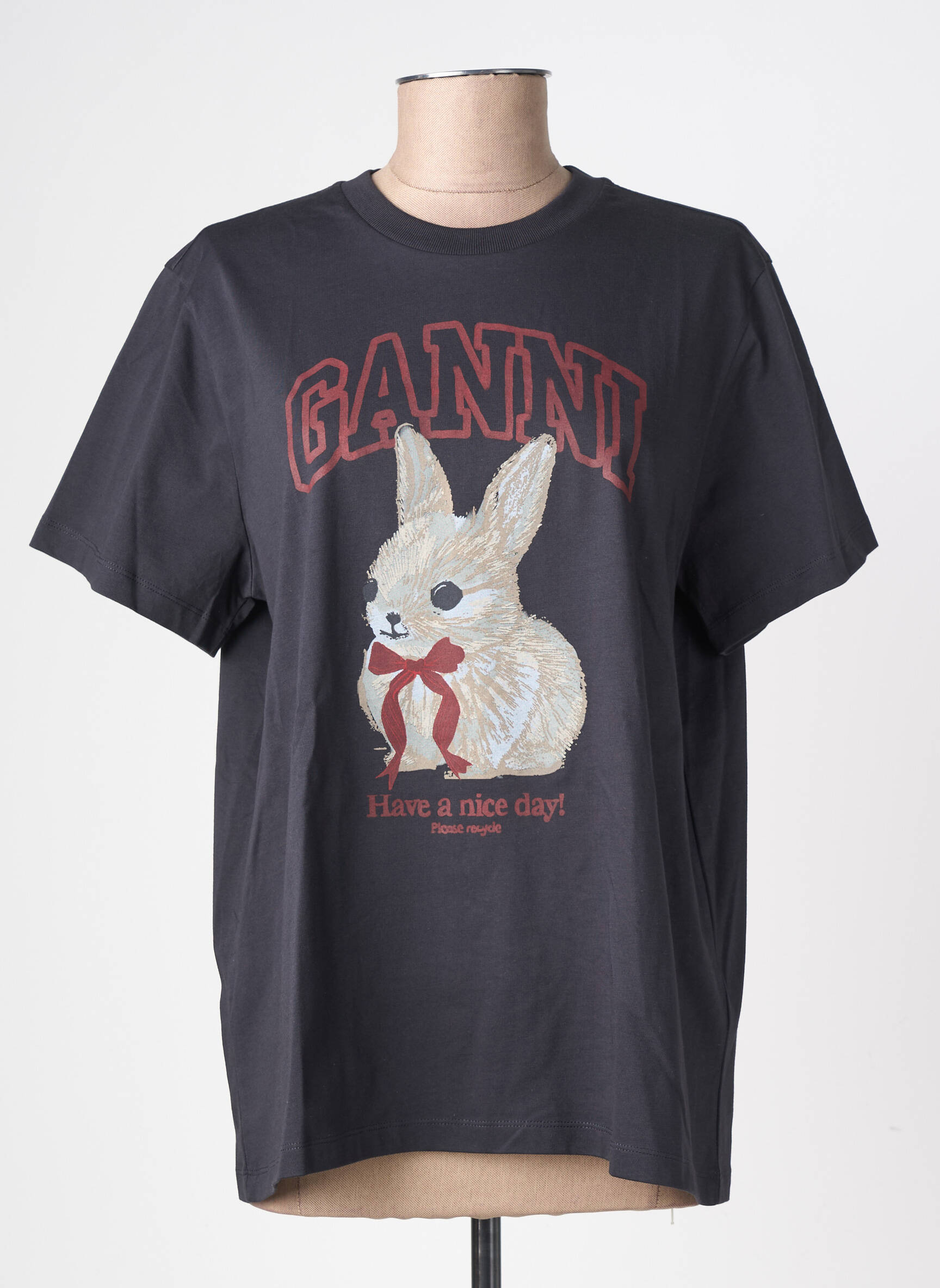 Tricou croială dreaptă mâneci scurte negru GANNI femeie