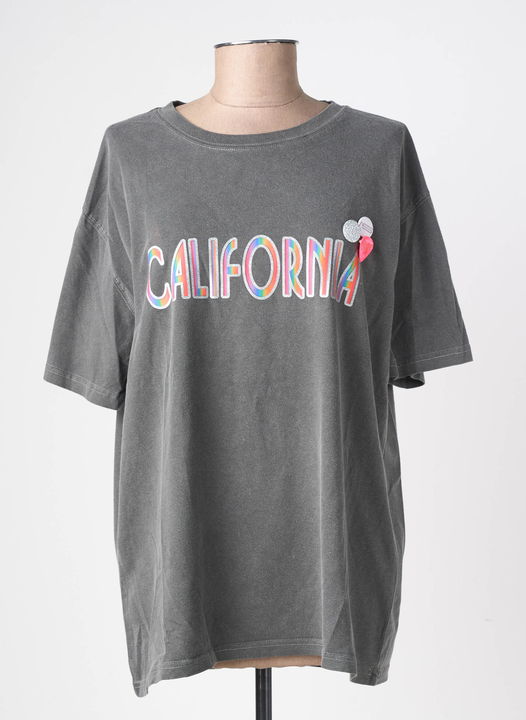 Tricou croială dreaptă mâneci scurte gri NEWTONE femeie