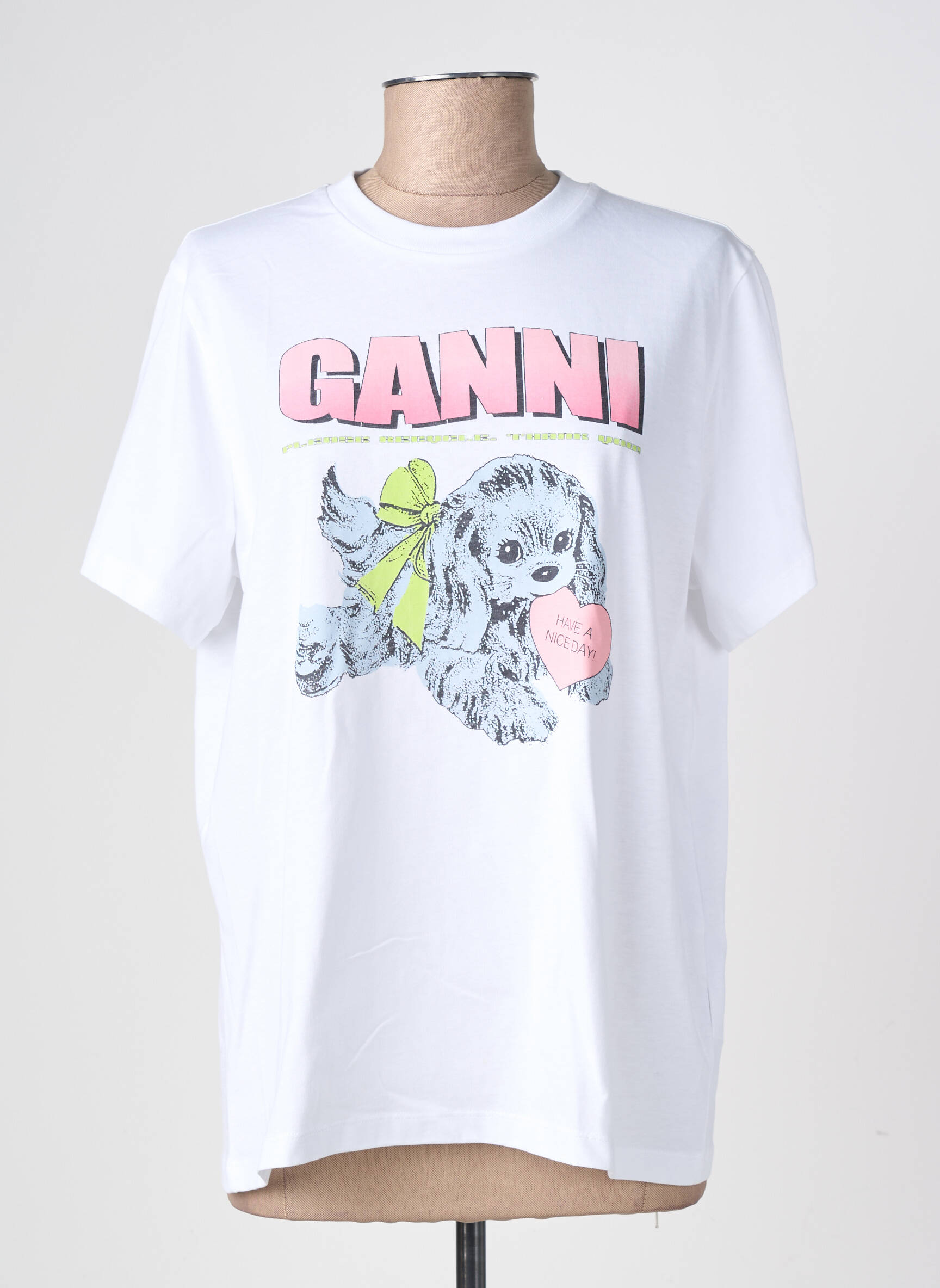 Tricou croială dreaptă mâneci scurte alb GANNI femeie