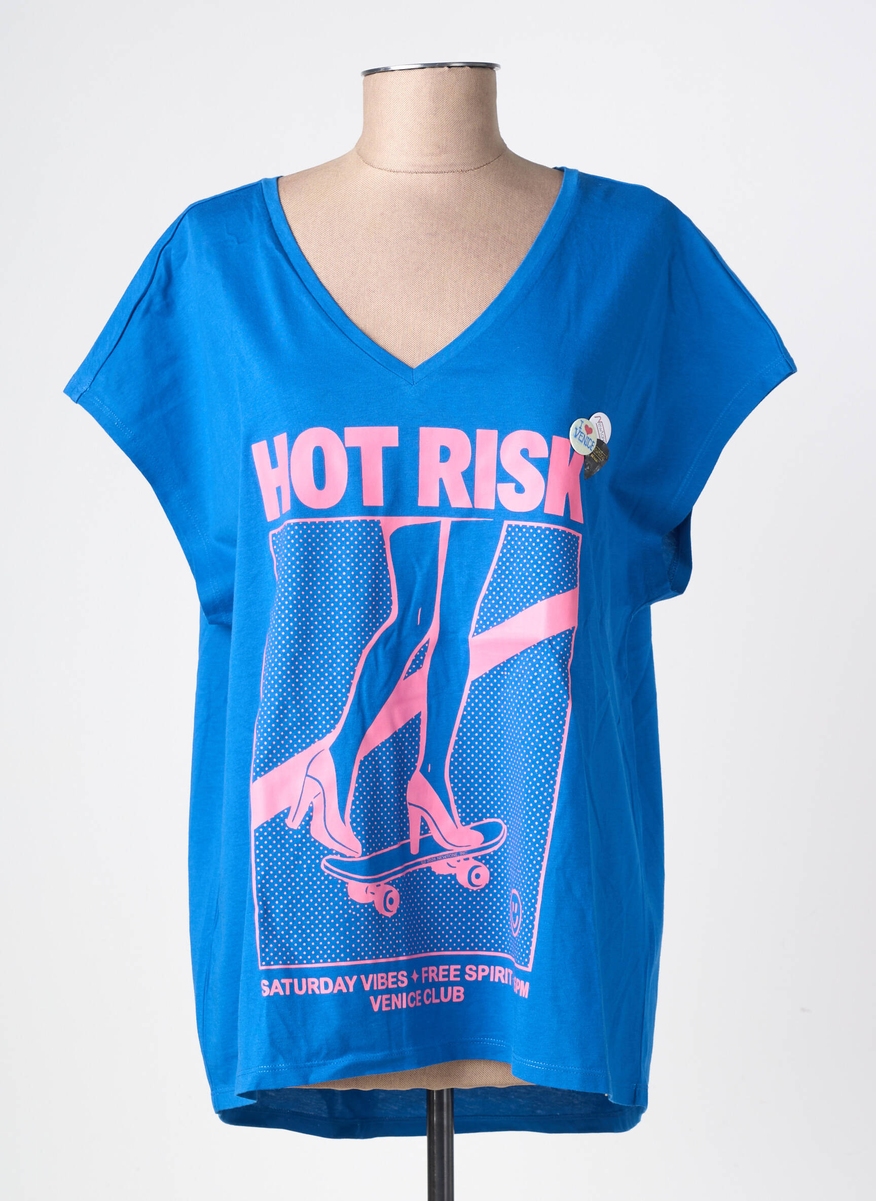 Tricou guler în v mâneci scurte albastru NEWTONE femeie