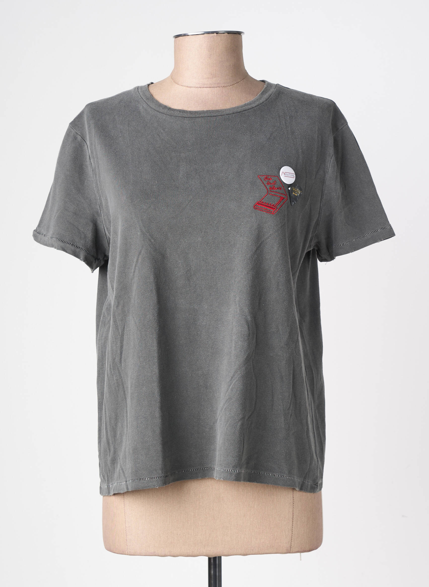Tricou croială dreaptă mâneci scurte gri NEWTONE femeie