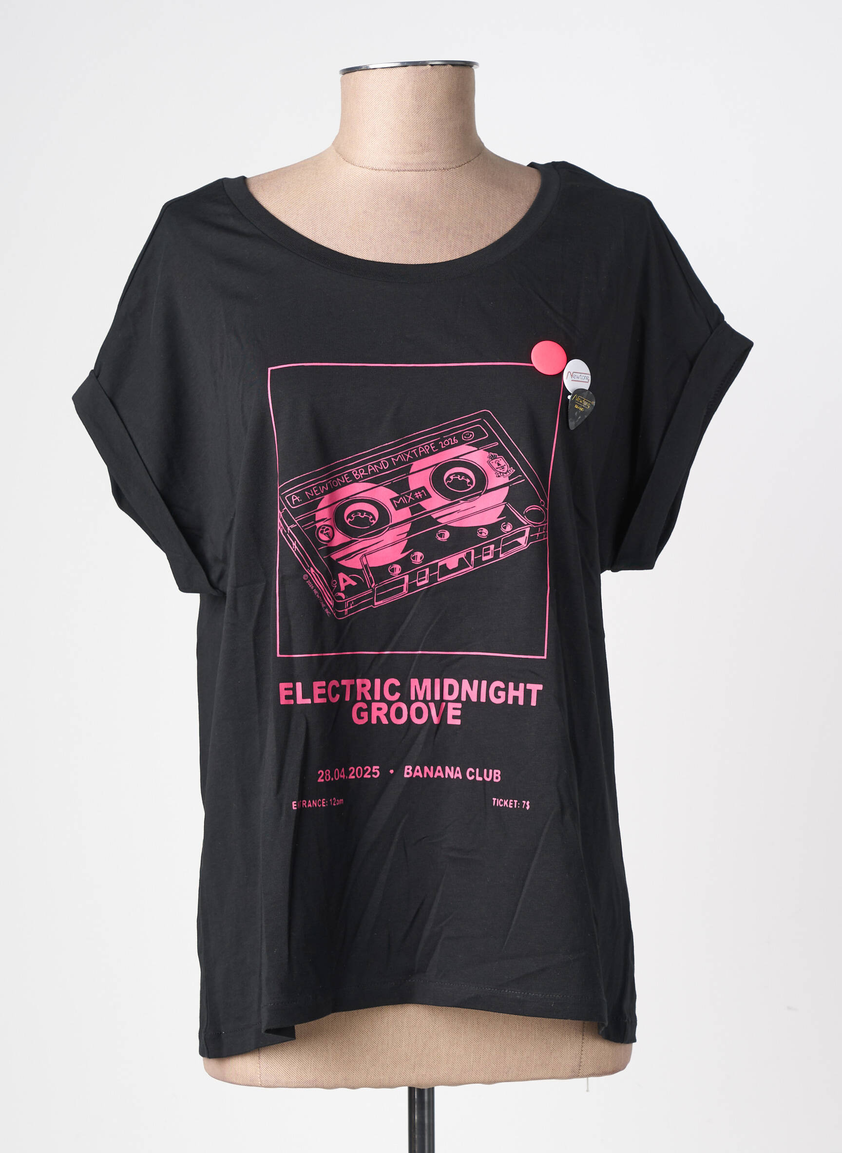 Tricou croială dreaptă mâneci scurte negru NEWTONE femeie