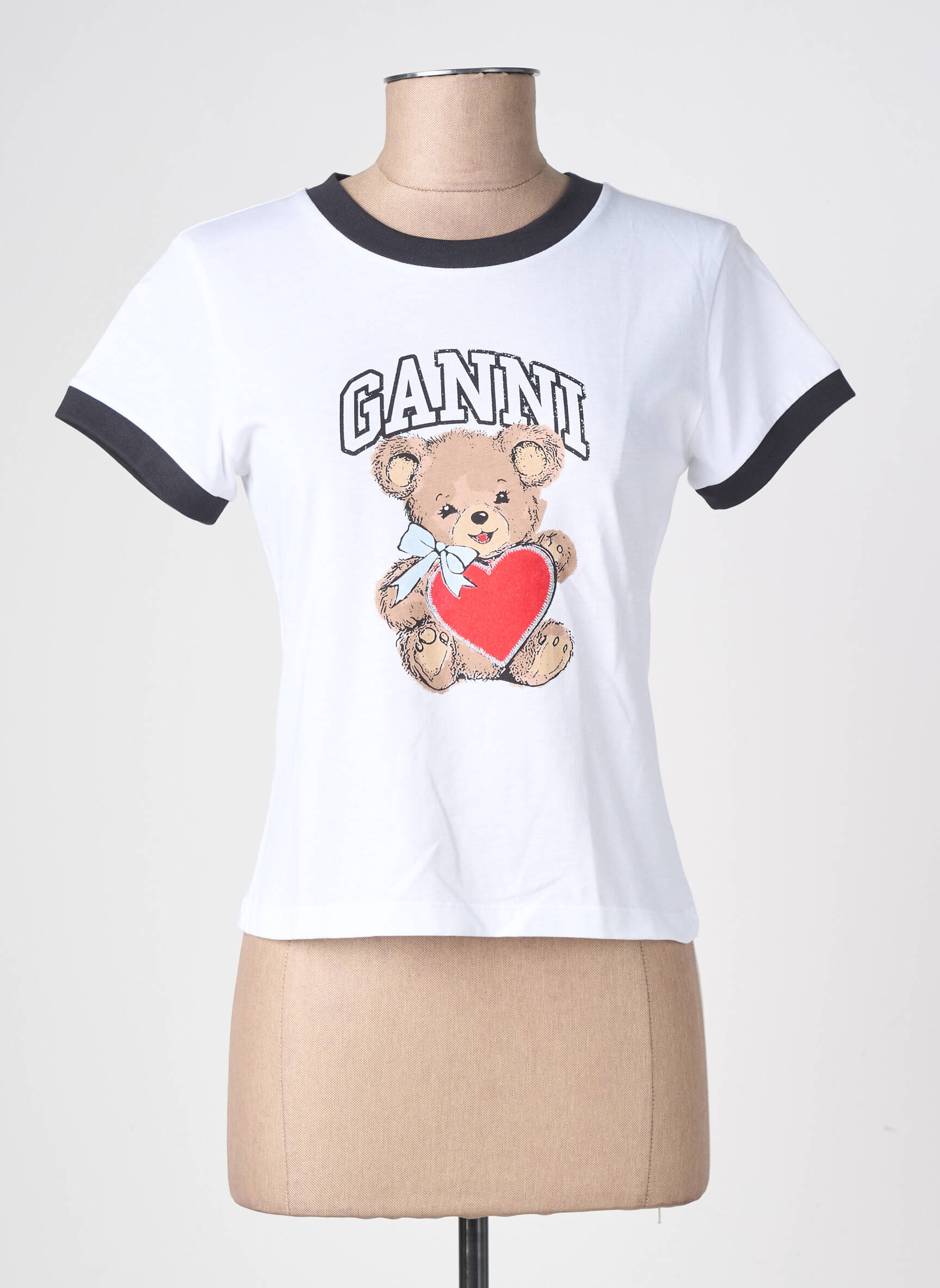 Tricou croială dreaptă mâneci scurte alb GANNI femeie