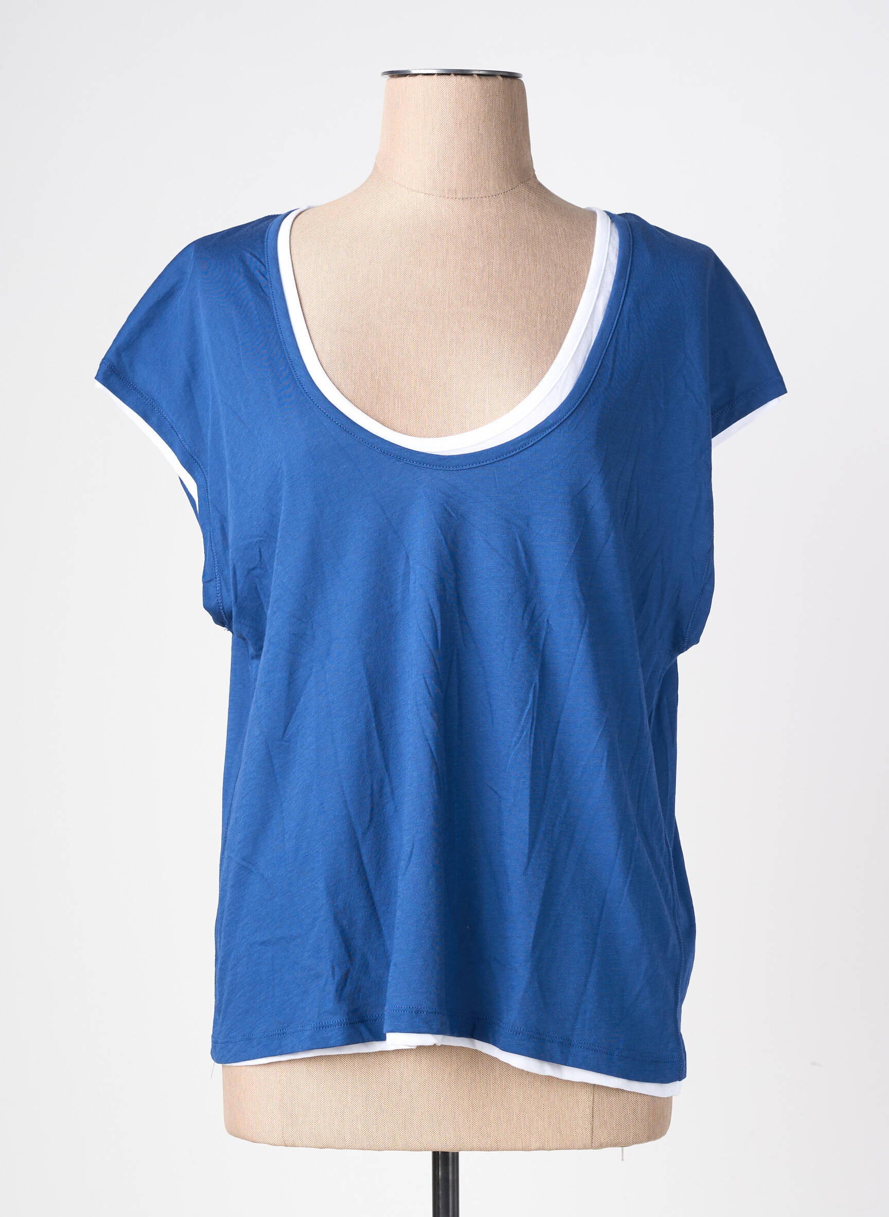 Tricou croială dreaptă mâneci scurte albastru MAJESTIC FILATURES femeie