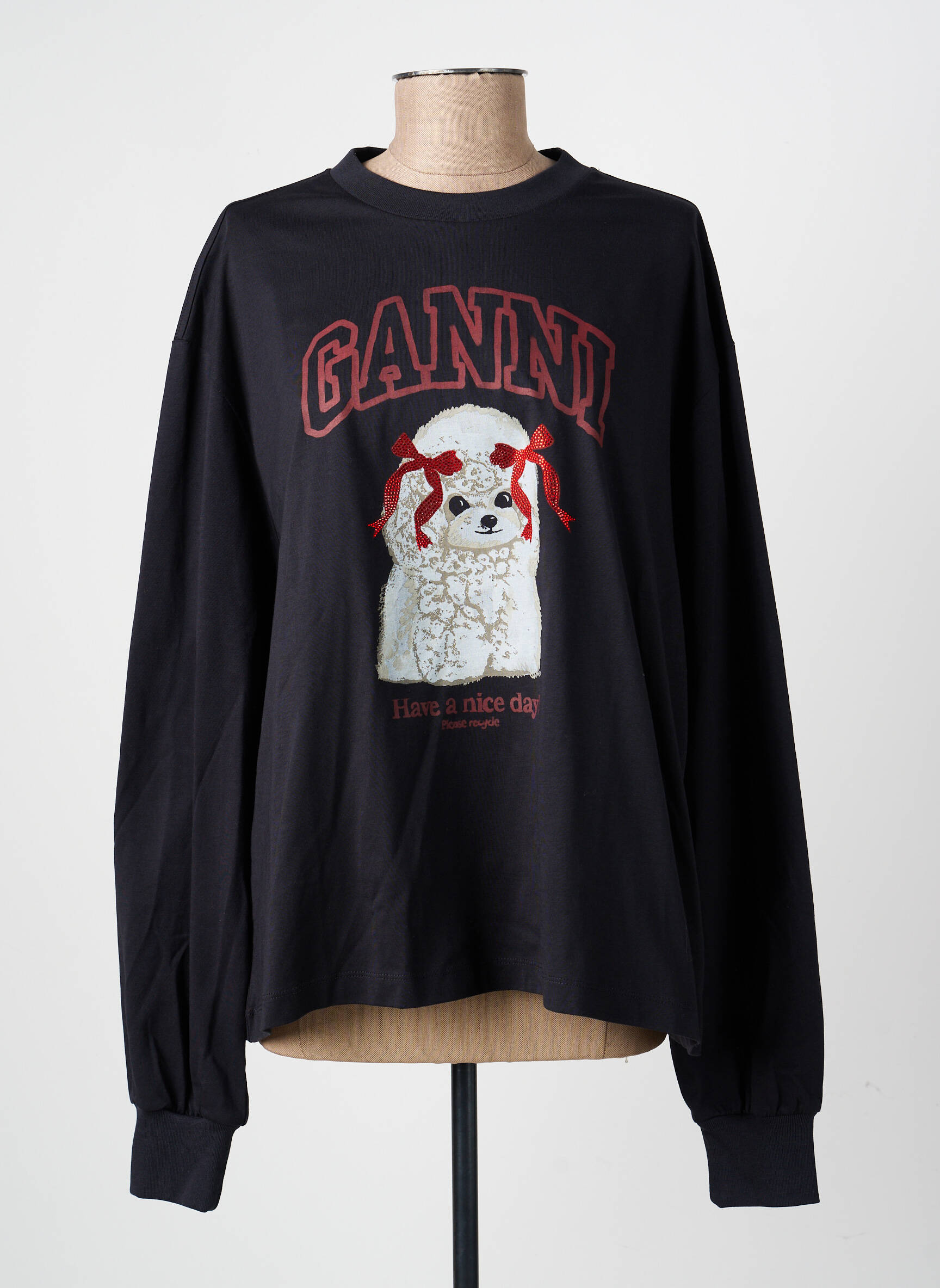 Tricou mâneci lungi mâneci lungi negru GANNI femeie
