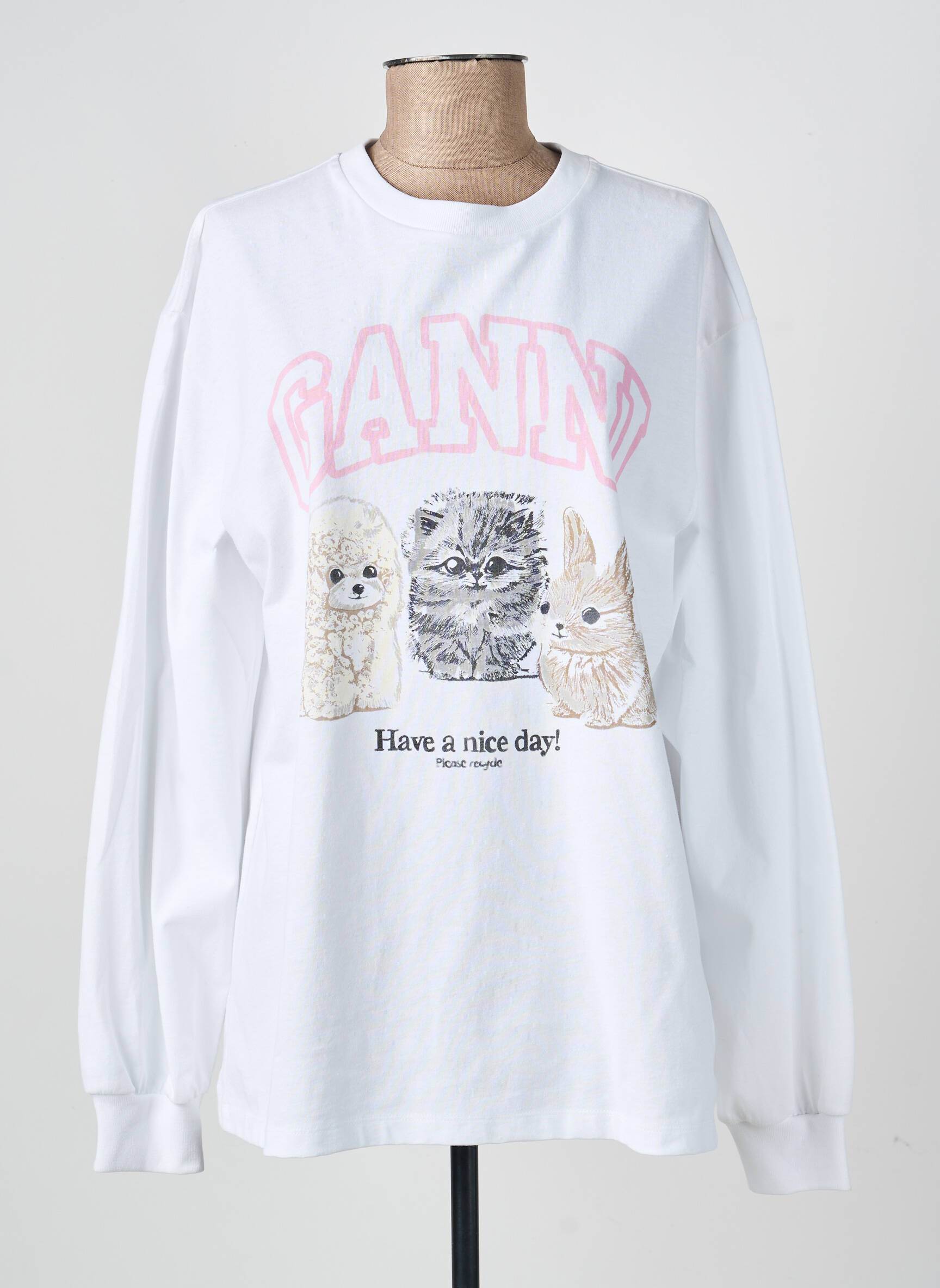 Tricou mâneci lungi mâneci lungi alb GANNI femeie