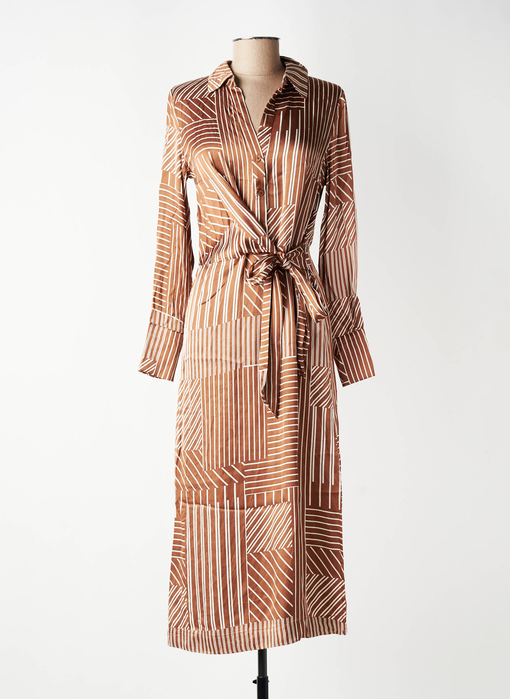 Rochie lungă mâneci lungi mâneci lungi maro GRACE & MILA femeie