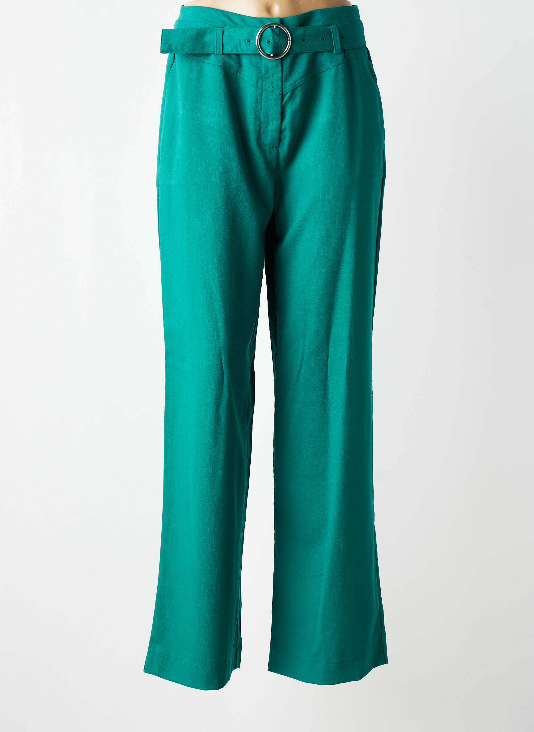 Pantalon drept țesătură crep talie înaltă verde VILA femeie