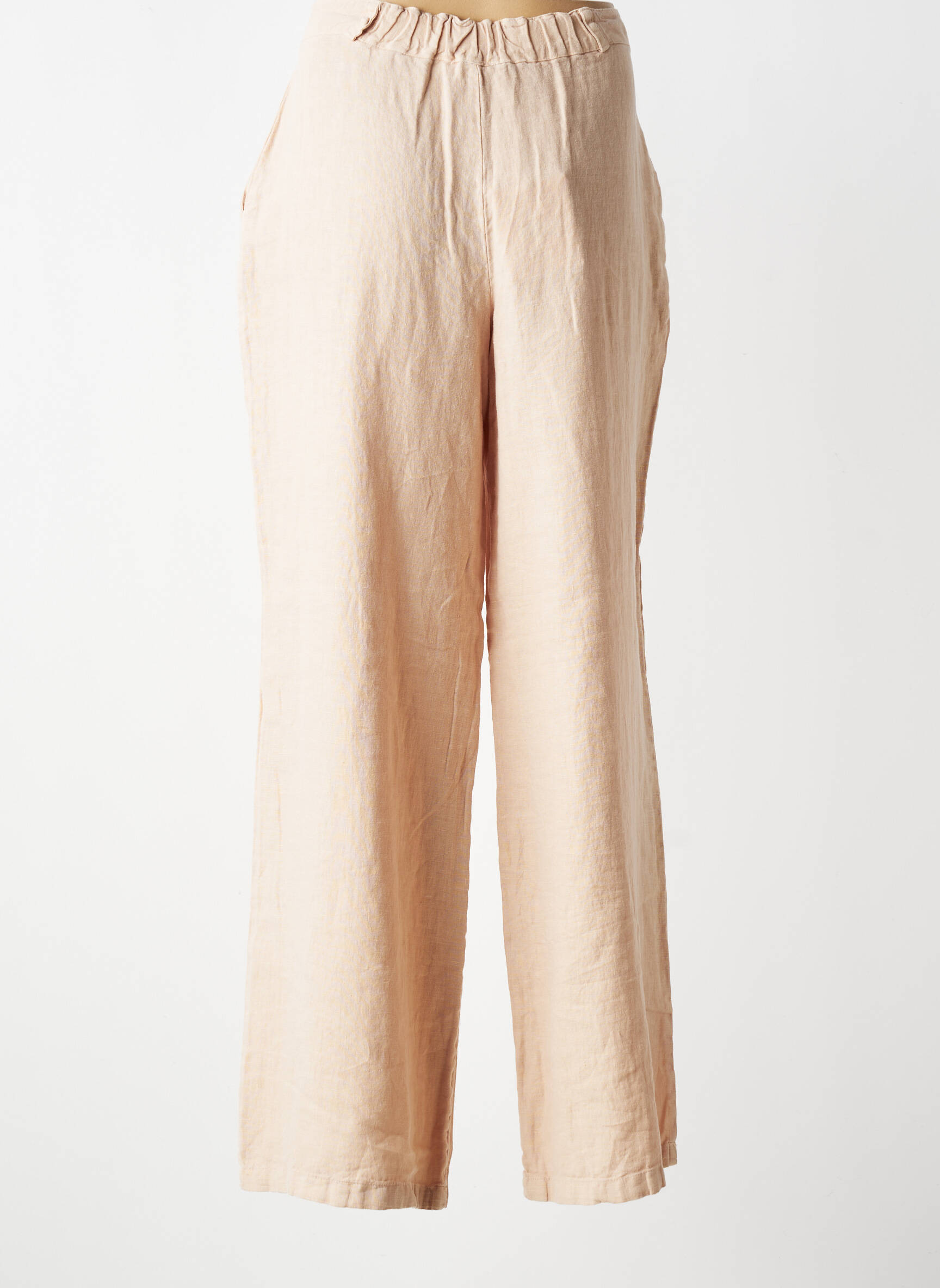 Pantalon larg țesătură crep talie înaltă bej MUS & BOMBON femeie