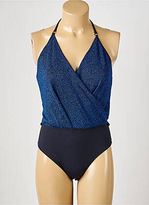 Costum de baie dintr-o singură piesă efect material satinat sutien balconet cu decolteu înalt albastru LA NOUVELLE femeie