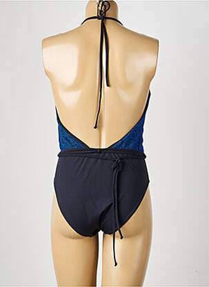Costum de baie dintr-o singură piesă efect material satinat sutien balconet cu decolteu înalt albastru LA NOUVELLE femeie