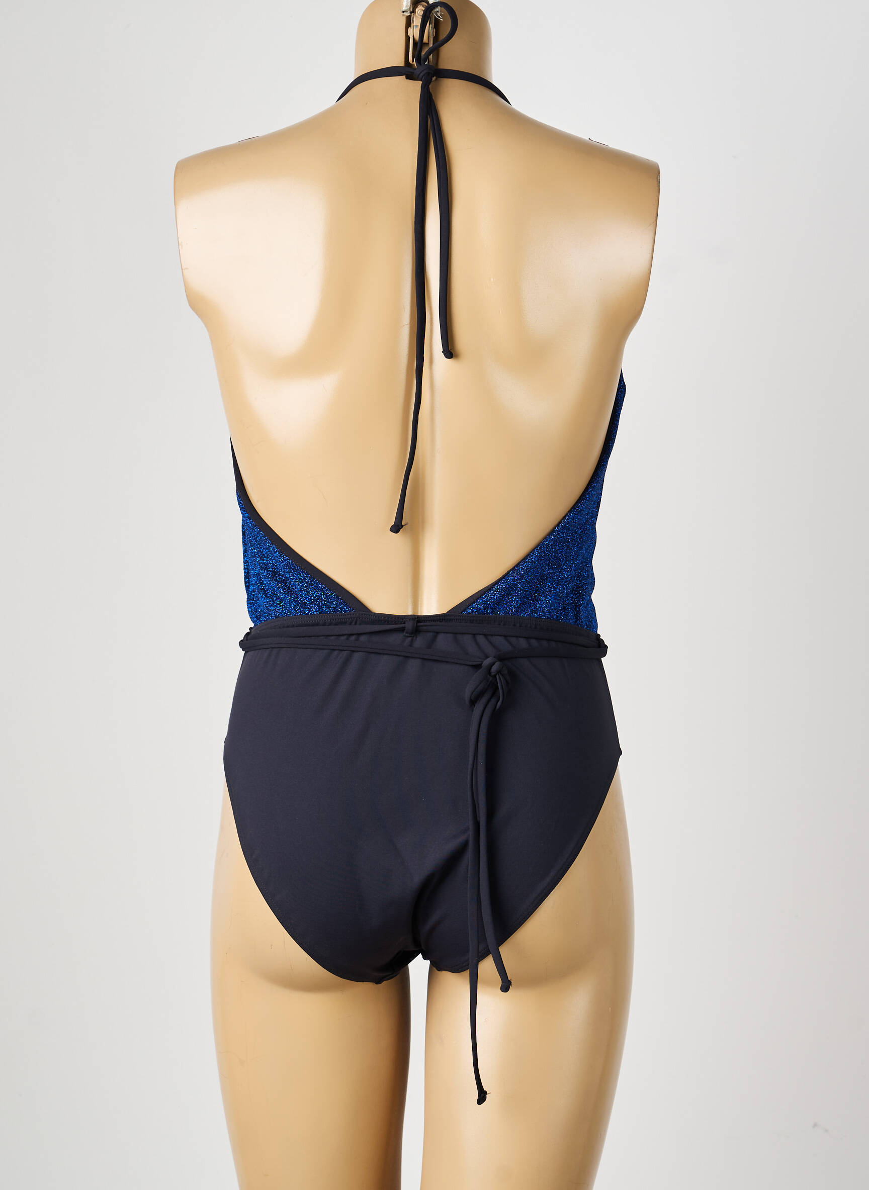 Costum de baie dintr-o singură piesă efect material satinat sutien balconet cu decolteu înalt albastru LA NOUVELLE femeie