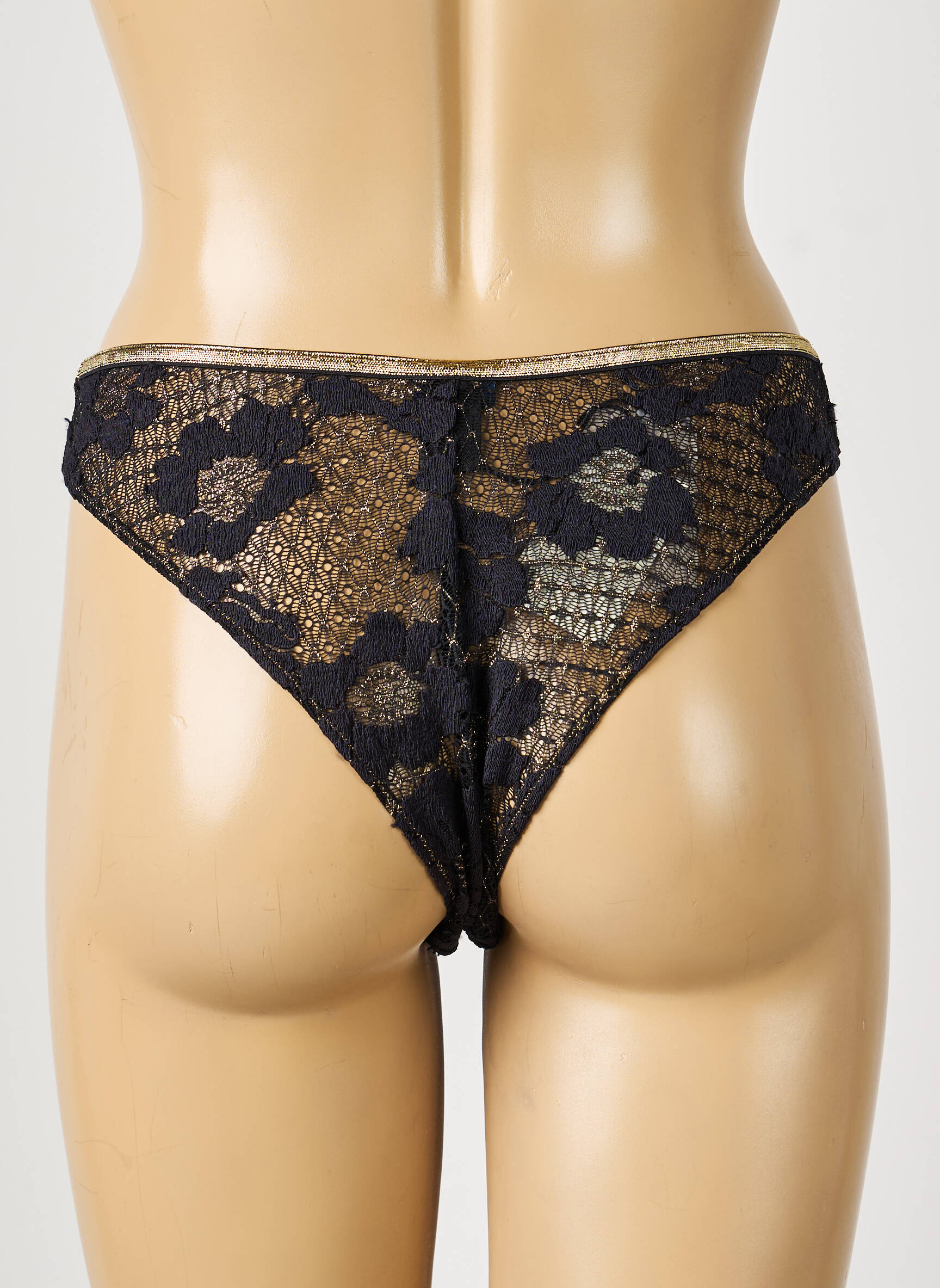 Tanga efect material satinat negru LA NOUVELLE femeie