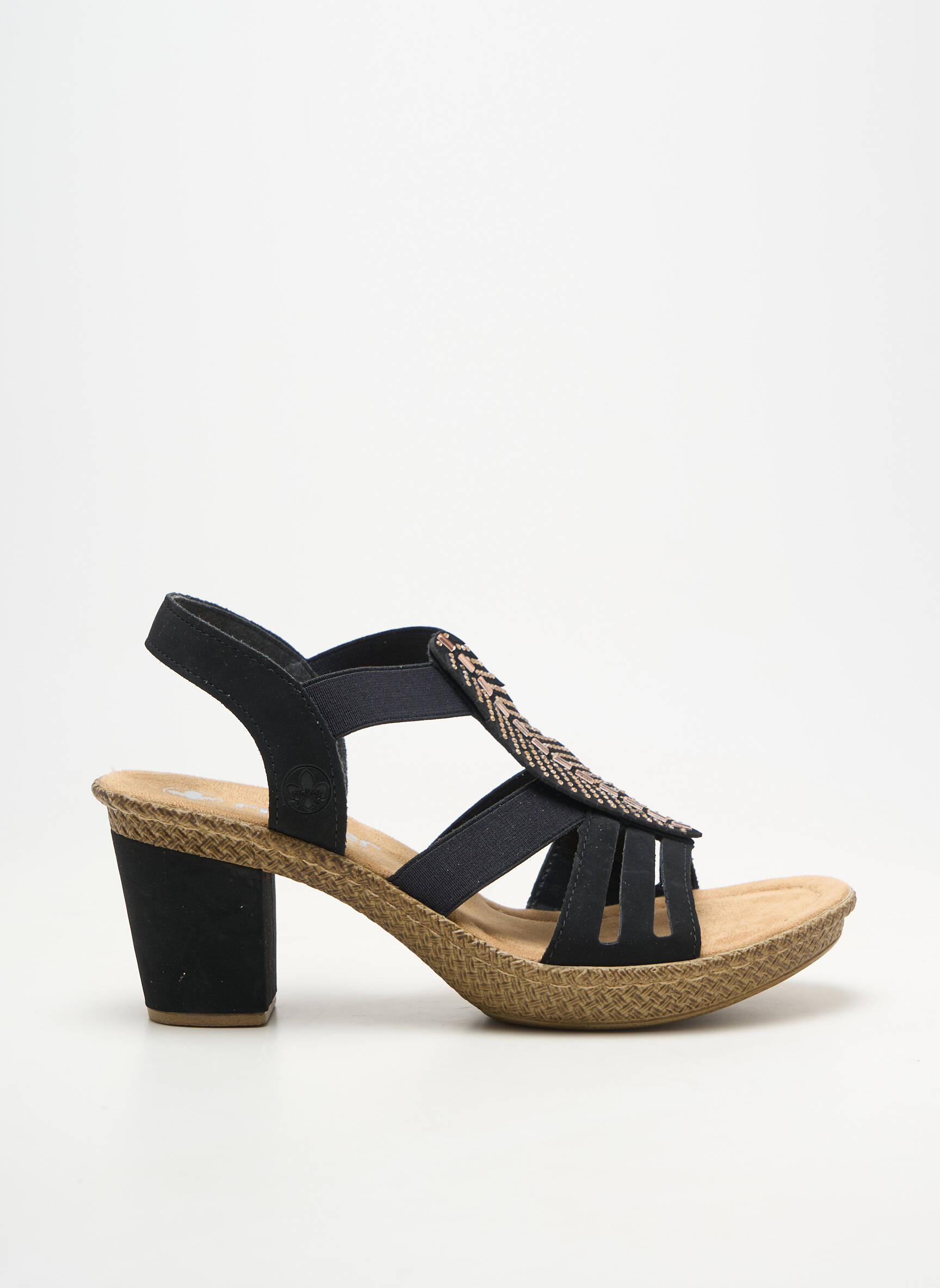 Sandale/pantofi decupați material neted toc de 7 la 9 cm negru RIEKER femeie