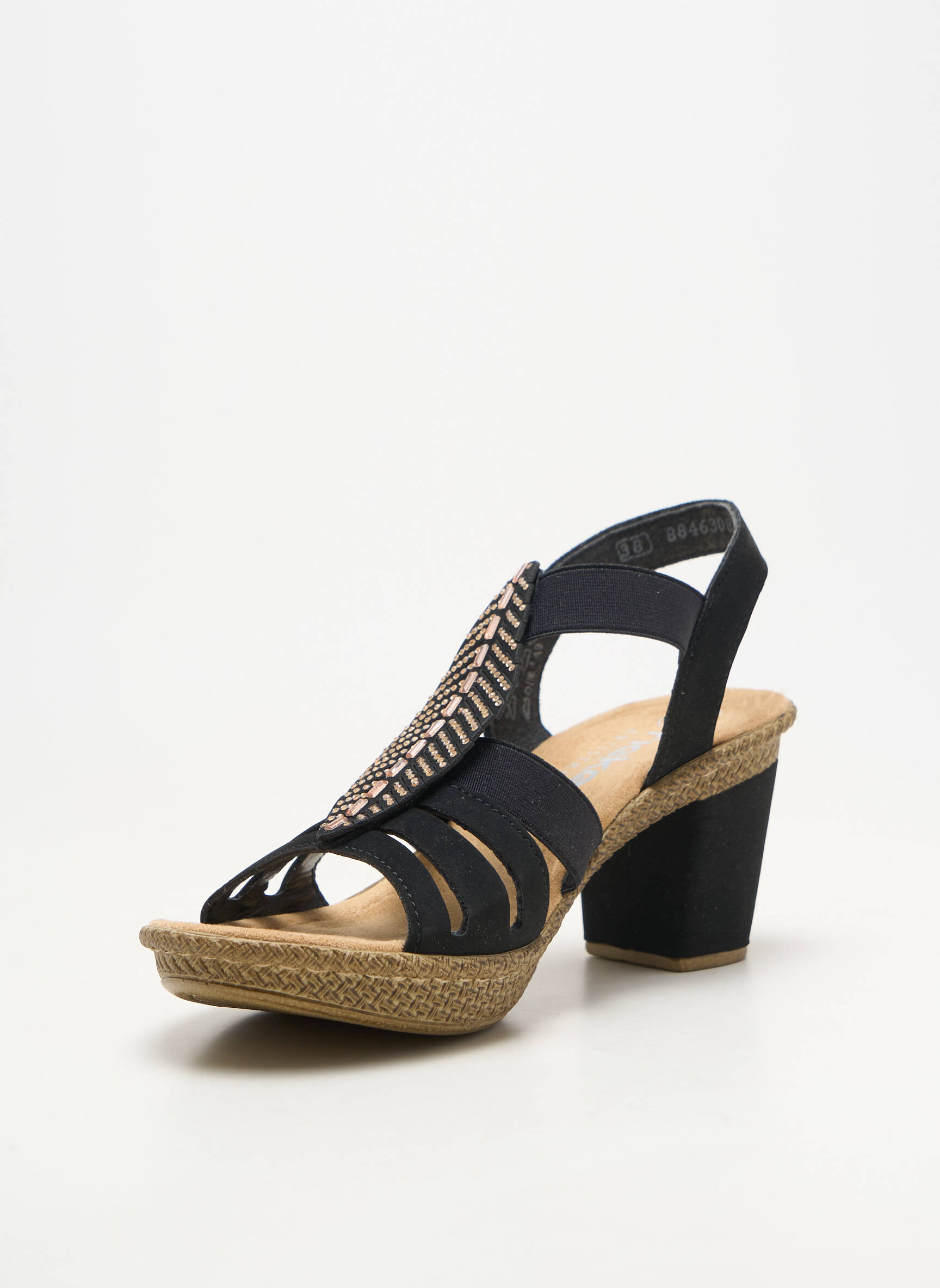 Sandale/pantofi decupați material neted toc de 7 la 9 cm negru RIEKER femeie