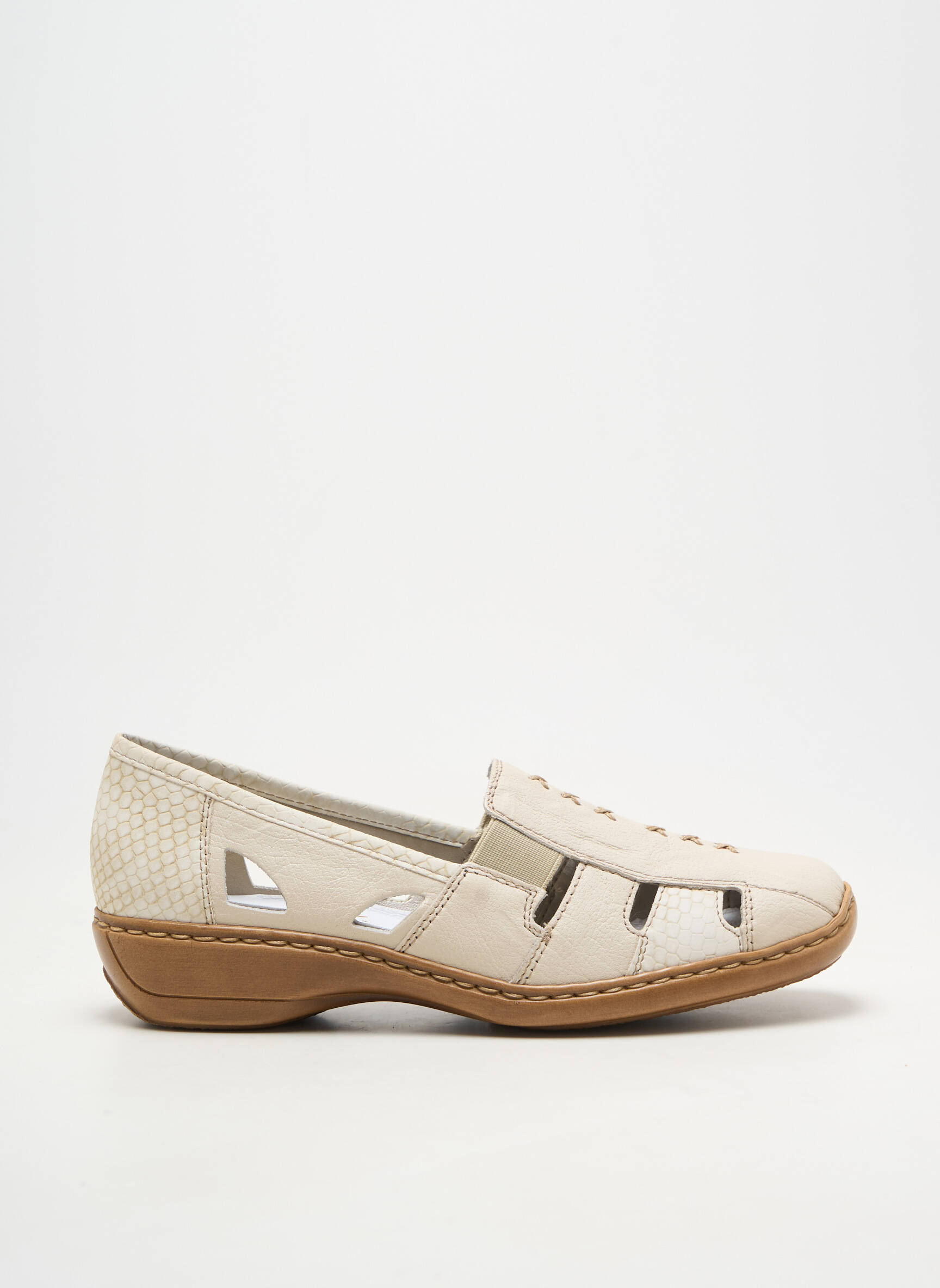Mocasini material neted toc plat până la 3 cm bej RIEKER femeie