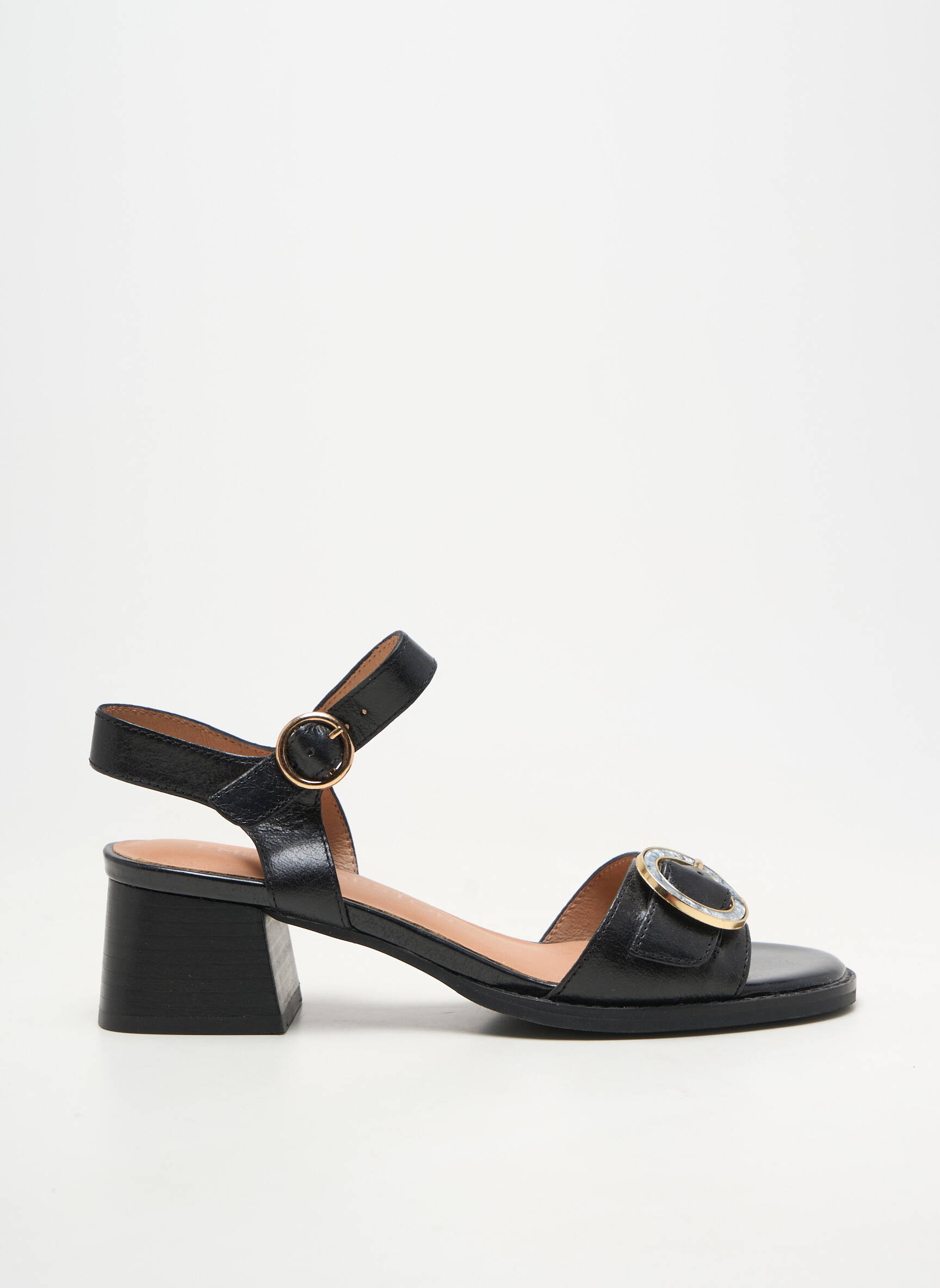 Sandale/pantofi decupați material neted toc de 4 la 6 cm negru EMILIE KARSTON femeie