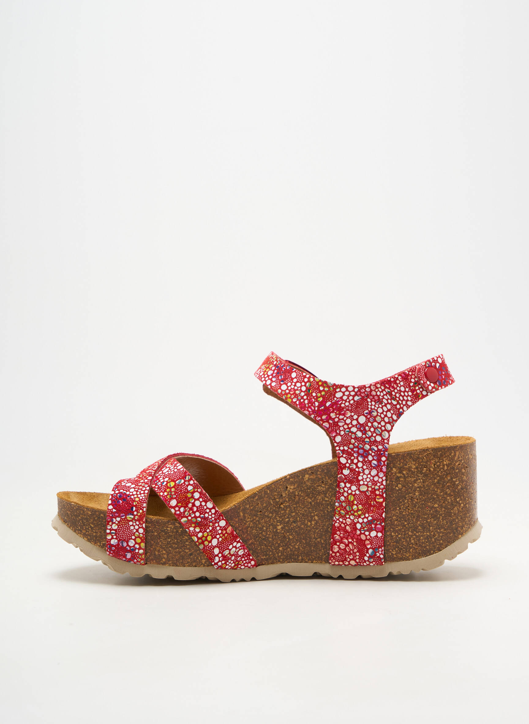 Sandale/pantofi decupați material neted toc plat până la 3 cm roșu SANTAFE femeie